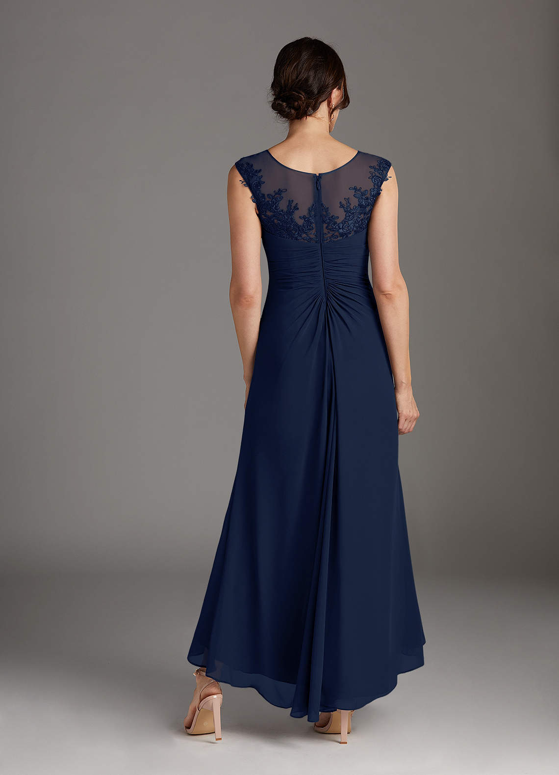 Azazie Endora Mother of the Bride Dresses Dark Navy A-Line Scoop Lace Chiffon Dress image3