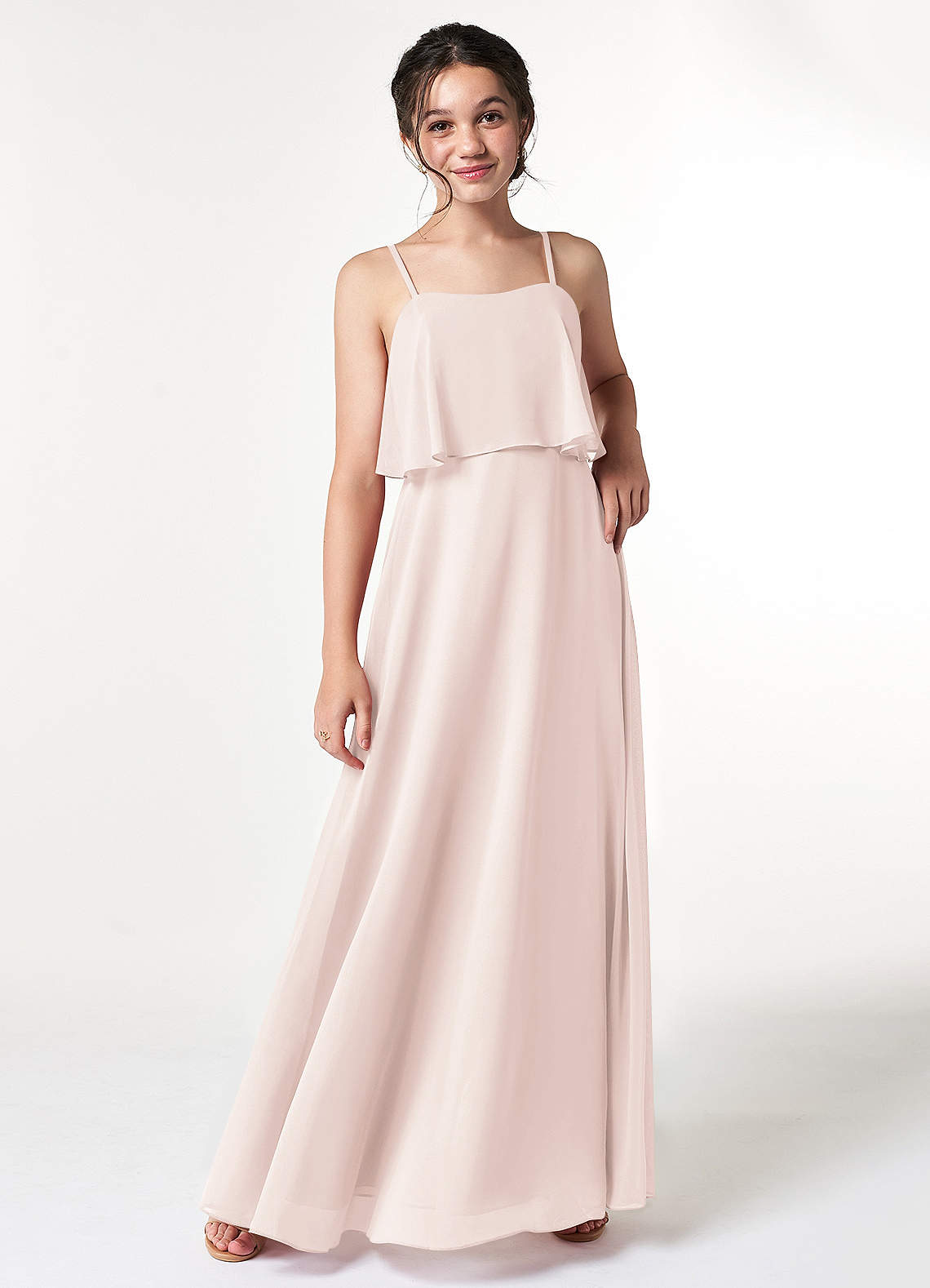 Azazie Izabella A-Line Ruched Chiffon Floor-Length Junior Bridesmaid Dress image1