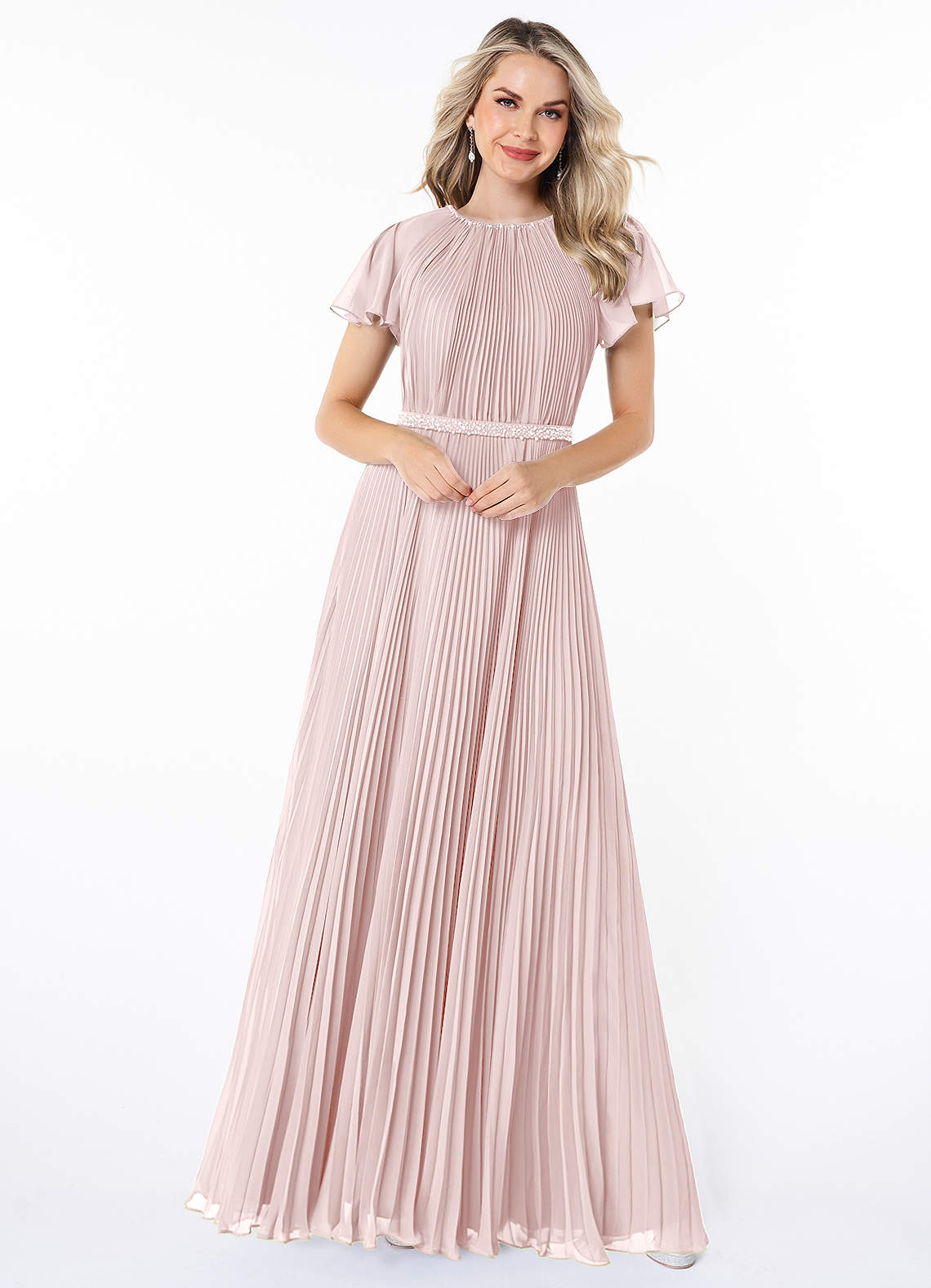 Azazie Kara Modest Bridesmaid Dresses A-Line Pleated Chiffon Floor-Length Dress image3