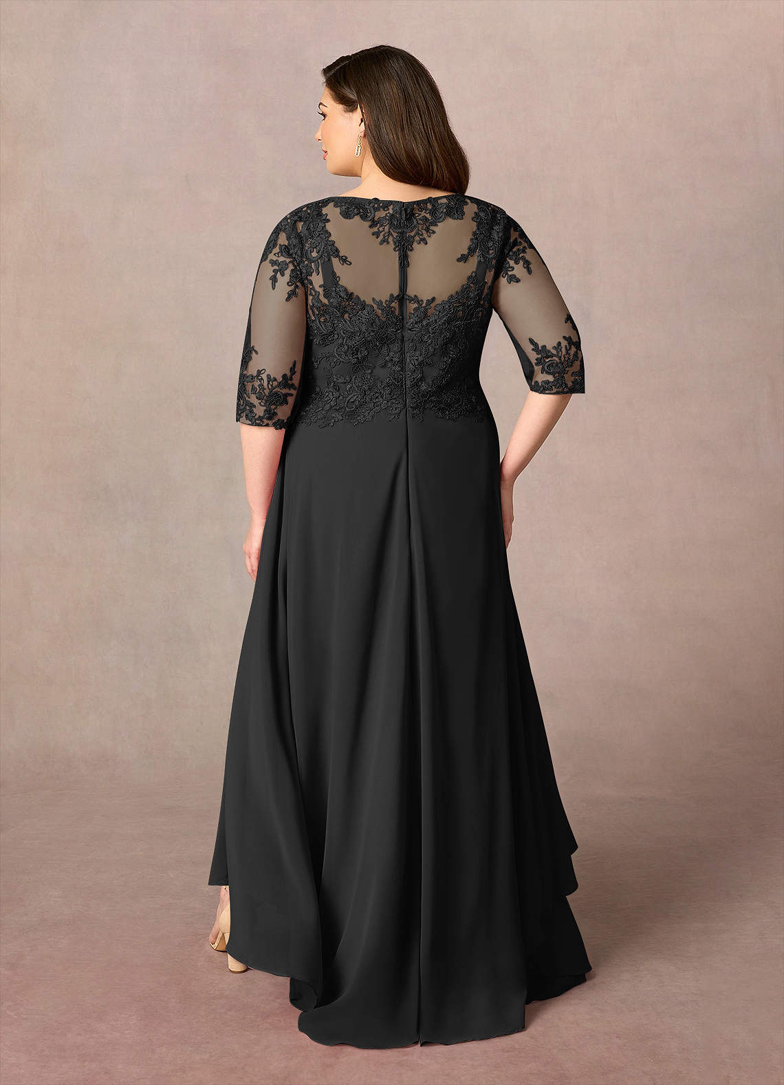 Azazie Monza Black A-Line Lace Chiffon Dress Ready to Ship | Azazie