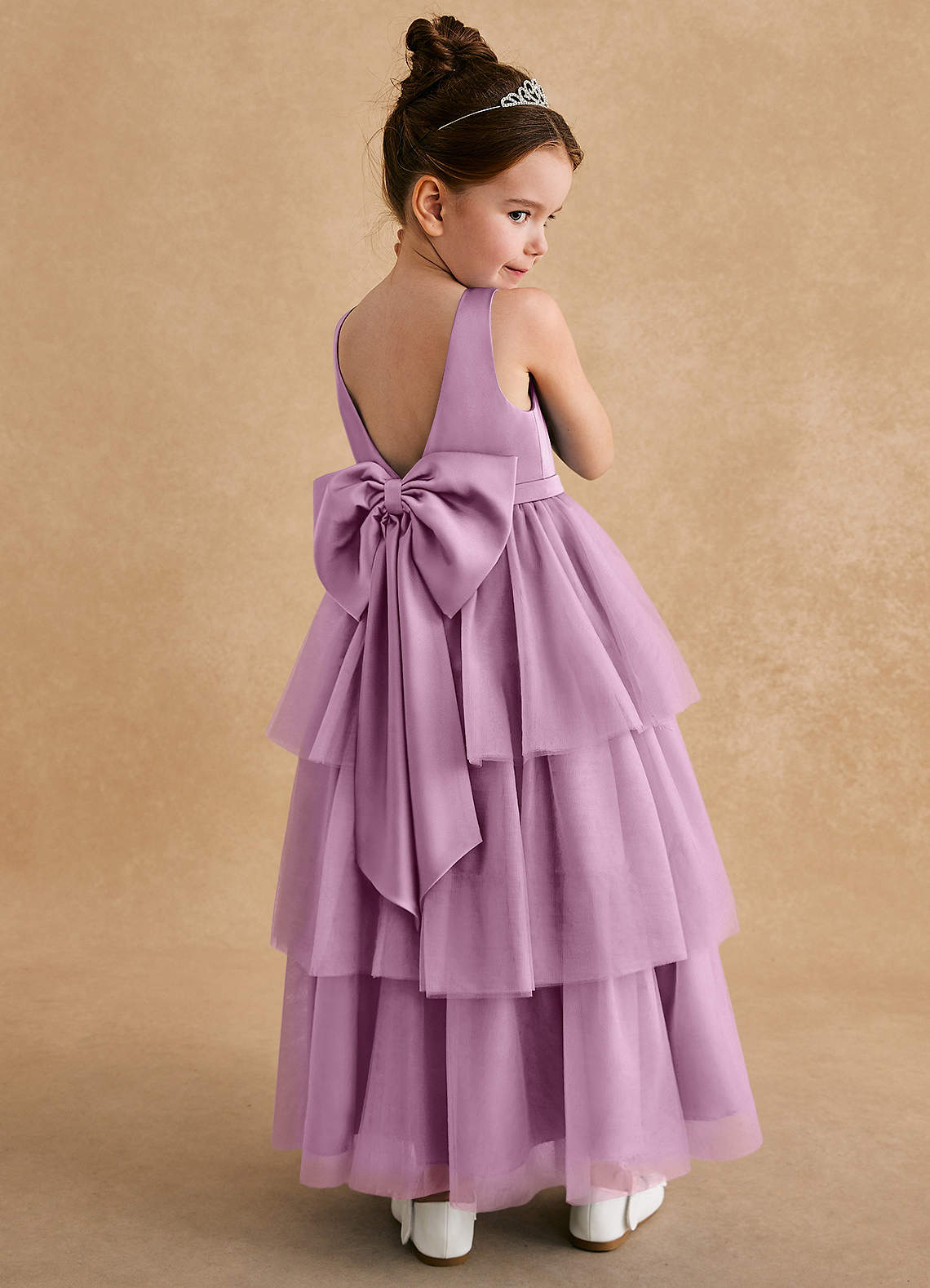 Azazie Megallie Flower Girl Dresses Wisteria A-Line Bow Tulle Dress image1