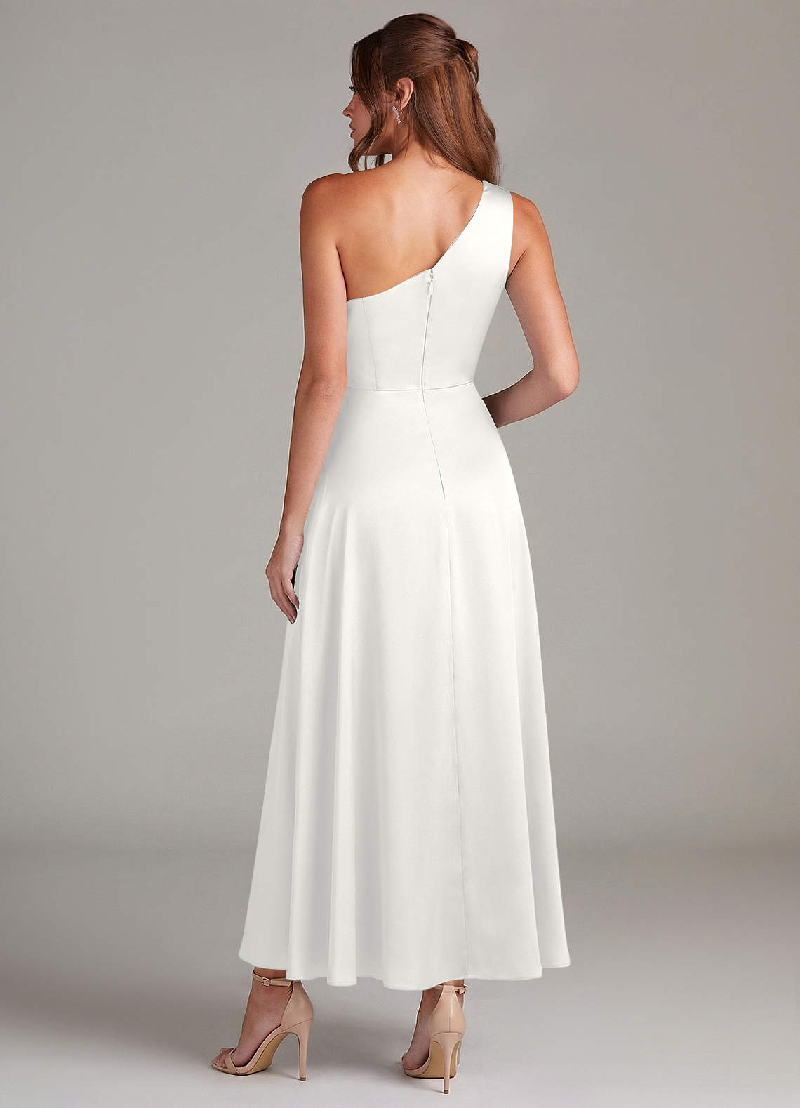 Azazie Brooke Bridesmaid Dresses White A-Line One Shoulder Stretch Satin Dress image6