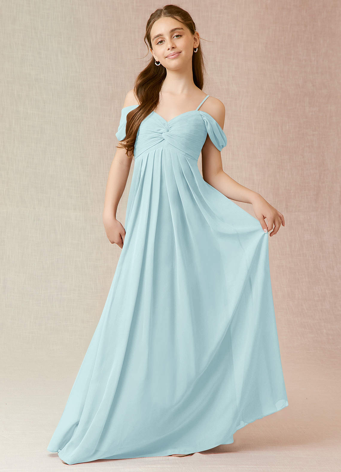 Azazie Kaitlynn Junior Vestido de Vidrio Marino de Gasa de Corte En A con Vestidos sin tirantes image1