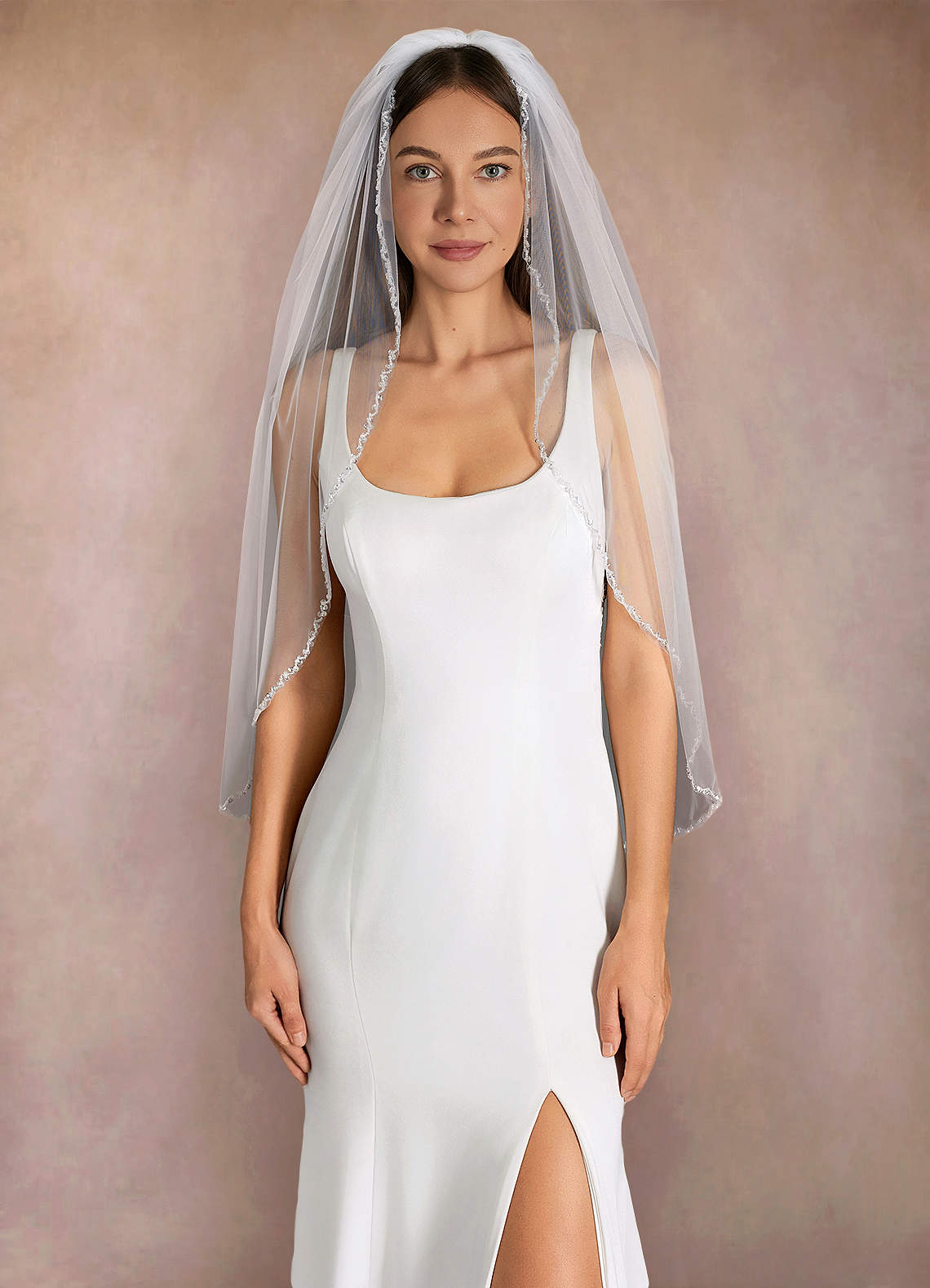 front Sheena Beads Hip Length Veil