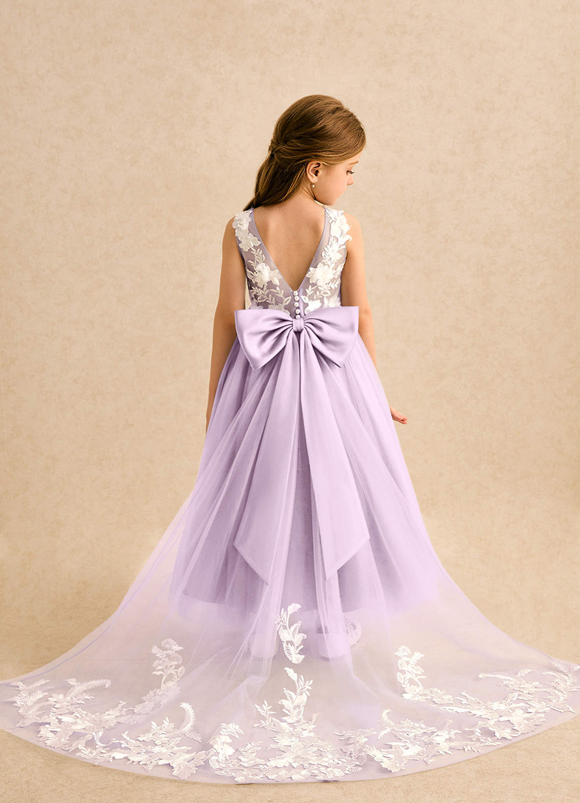 lilac elegant dresses Girls Lace Applique Long Tiered Dress by Mini Quince 26938MQ – ABC Fashion main image 0