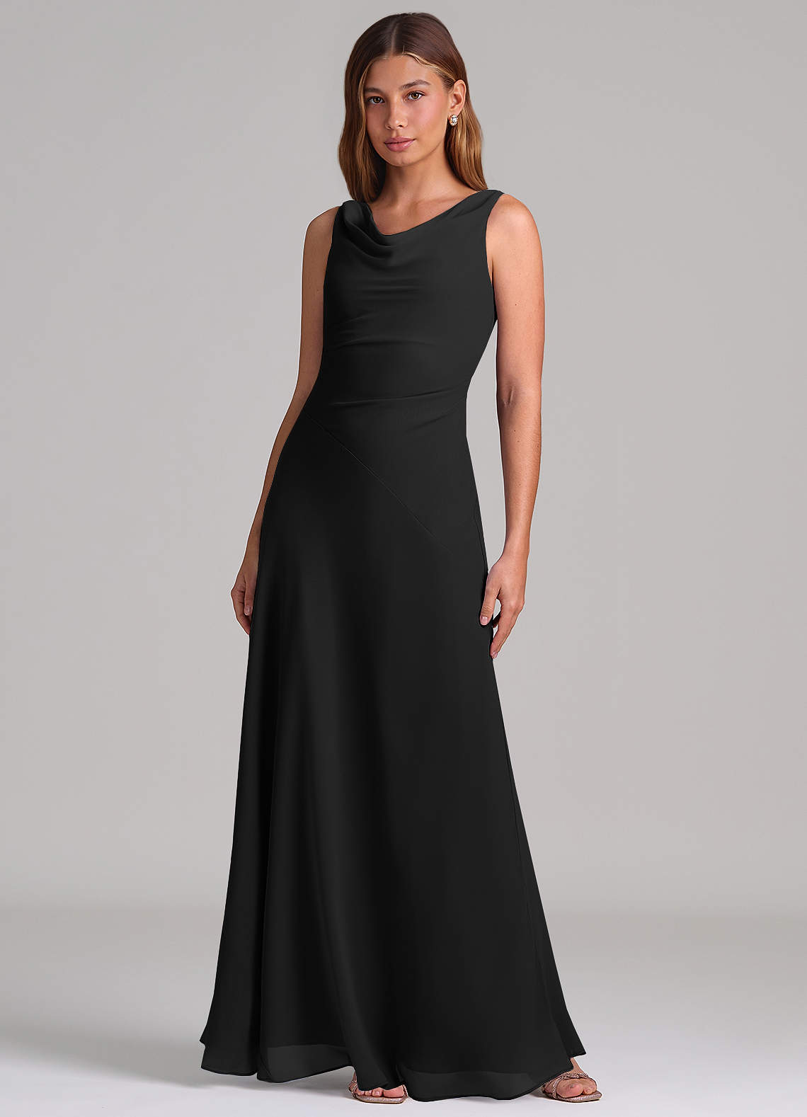 Azazie Nerine Klänningar att prova hemma Klä av A-Linje i Chiffong Plisserad Svart image2