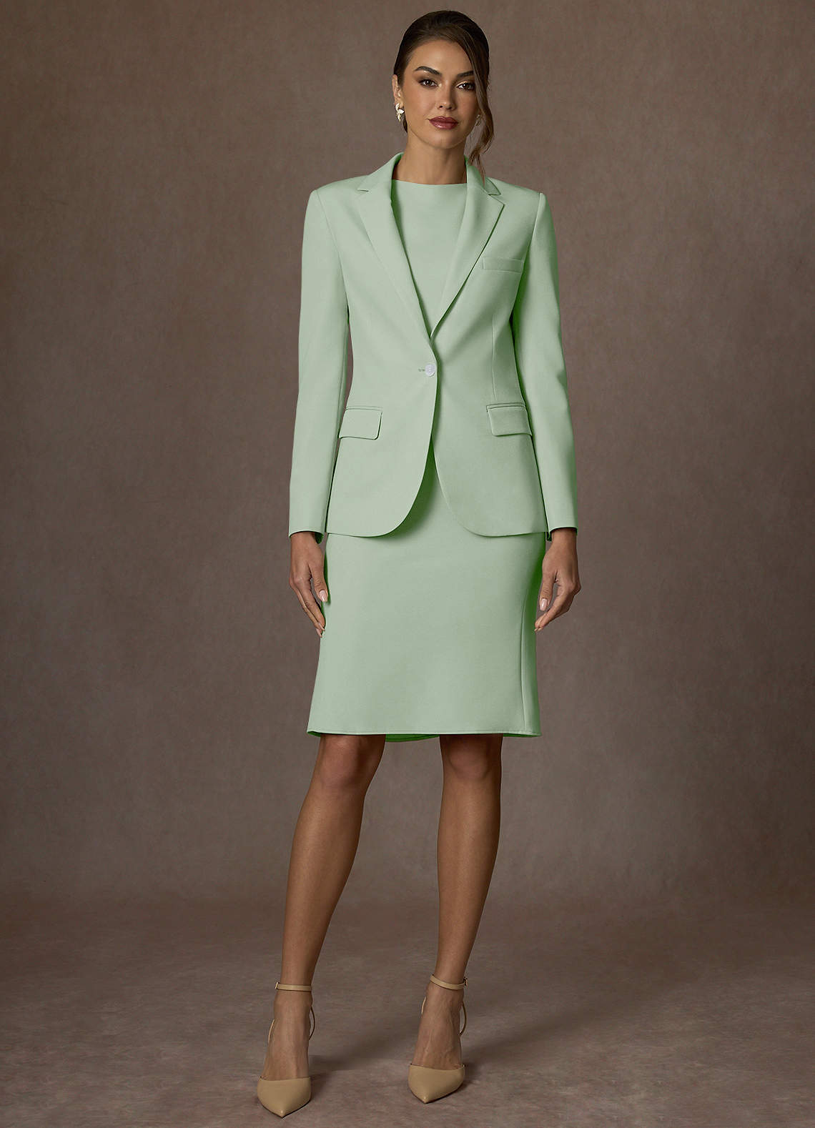 front Kennedy Dusty Sage Structured Stretch Dress