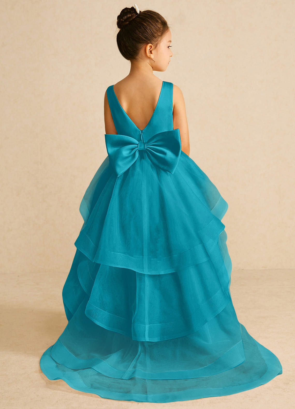 Azazie Pumpkin Robe Demoiselle D'honneur Fillette Robe Trapèze en Tulle Convertible Jade image1