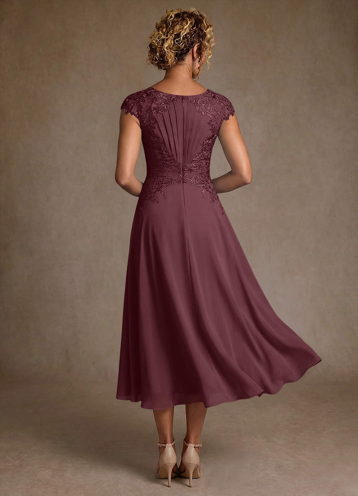 Azazie Crista Mother of the Bride Dresses Sangria A-Line Lace Chiffon Dress image1