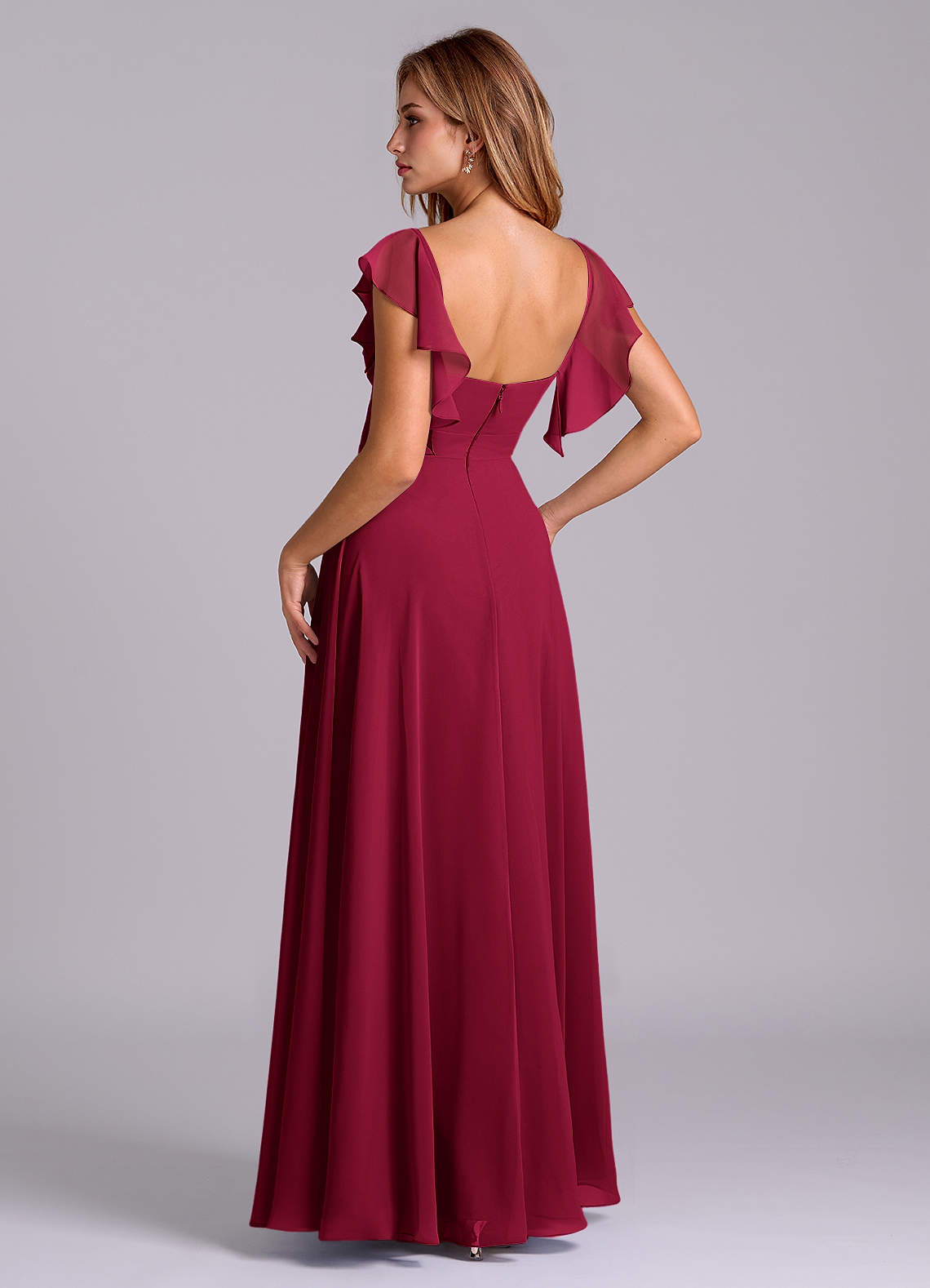 Azazie Leilani Bridesmaid Dresses Burgundy A-Line Pleated Chiffon Dress image5