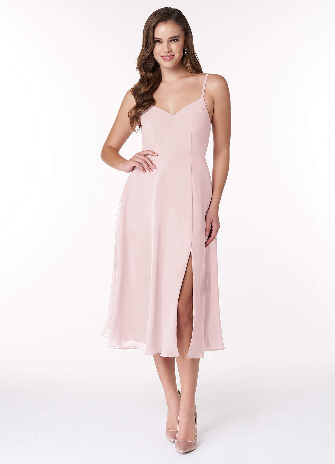 Azazie Clarissa Jurken voor bruidsmeisjes Jurk van Chiffon met A-Lijn V-hals Blozend Roze image1