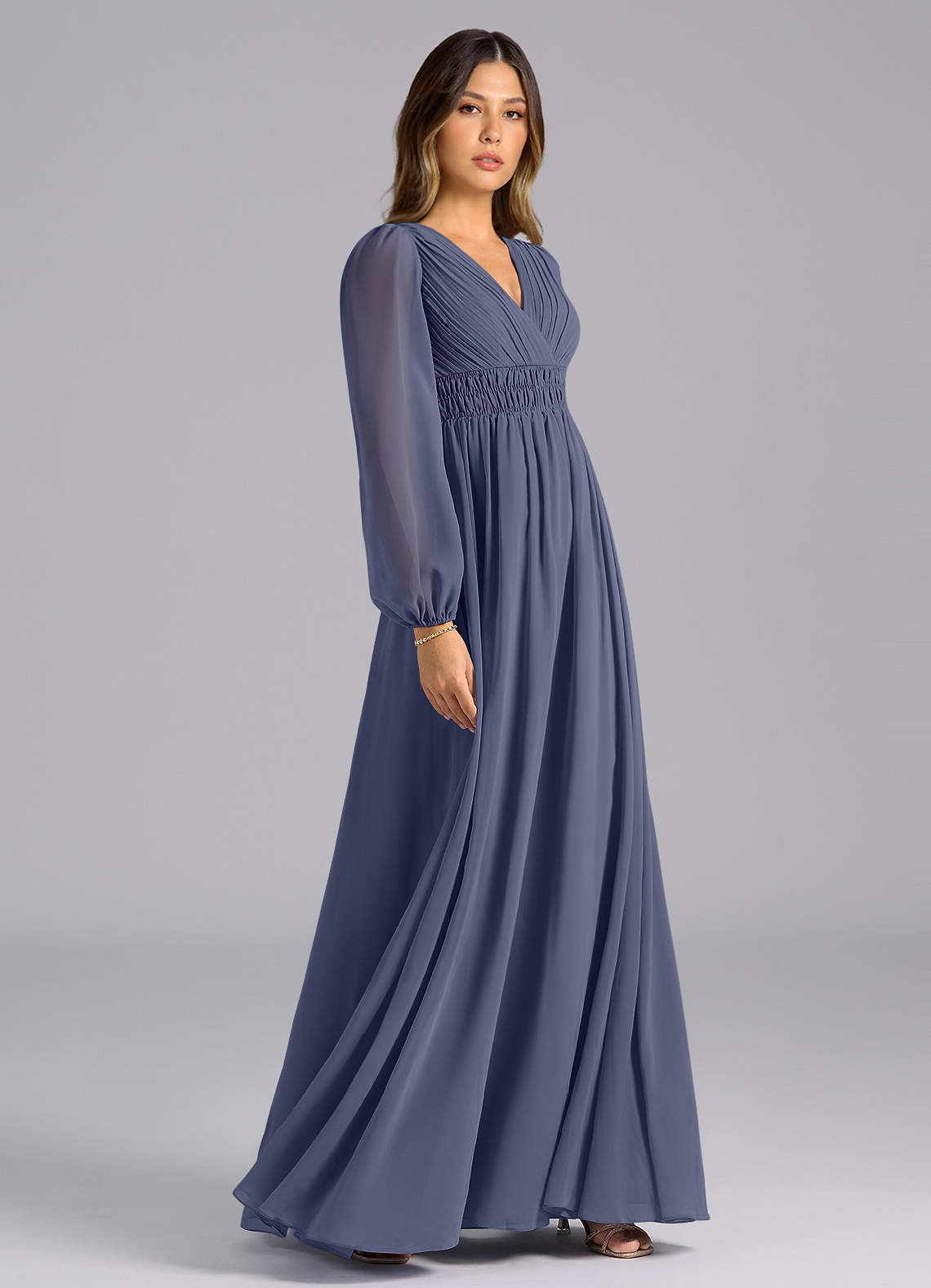 stormy grey bridesmaid dresses Steel Blue Grey Bridesmaid Dresses One Shoulder Sheath/Column Ruched Chiffon Bridesmaid Dresses with Slit