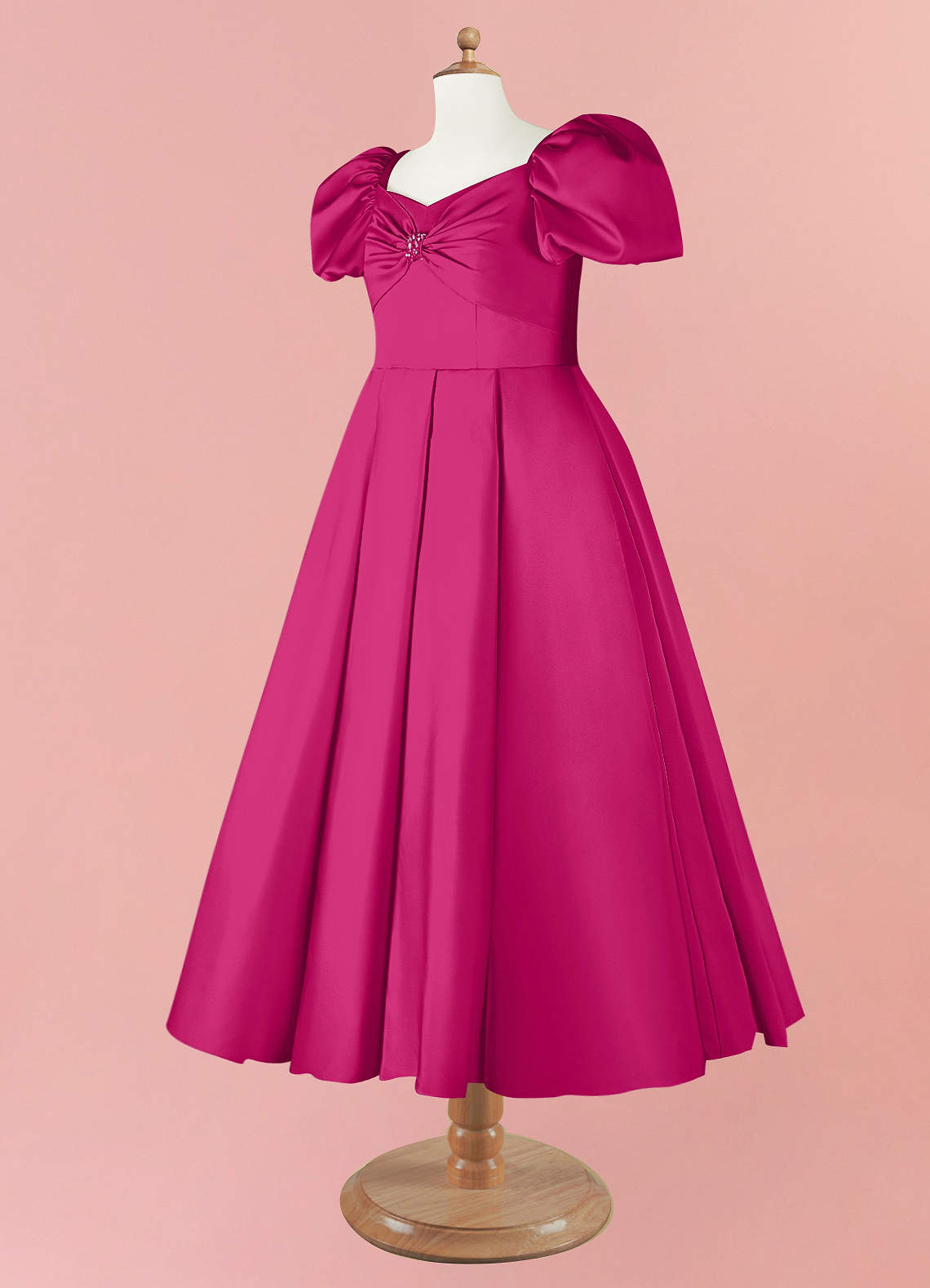 Barbie ♥ Azazie Flower Girl Dresses Puff Sleeve Bow Box Pleat Stretch Satin Dress image10