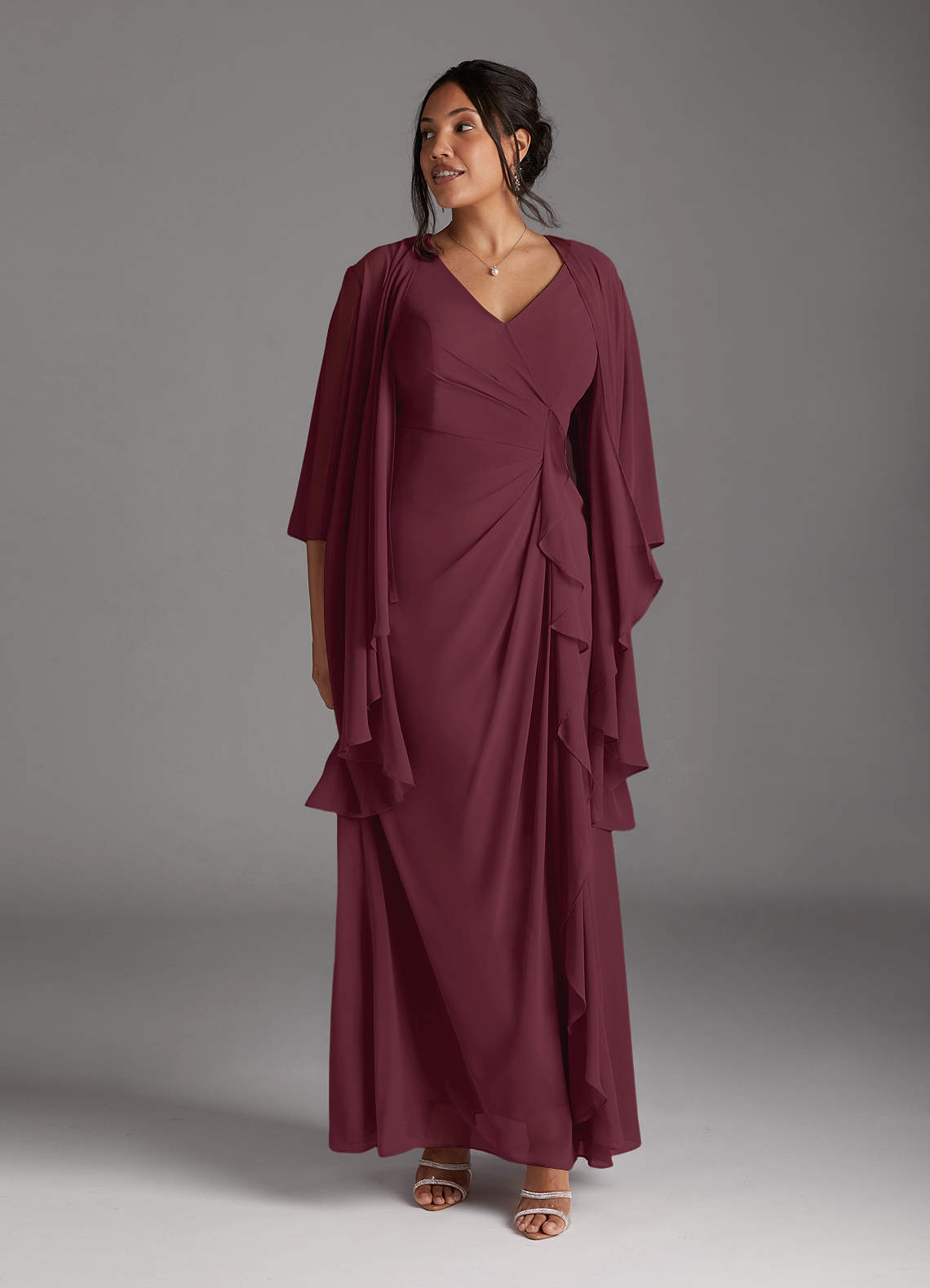 Azazie Manuella Mother of the Bride Dresses Cabernet A-Line V-Neck Pleated Chiffon Dress image2