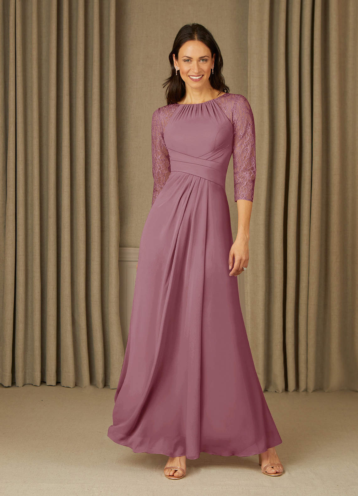 Azazie Zolla Mother of the Bride Dresses Vintage Mauve A-Line Lace Chiffon Dress image1