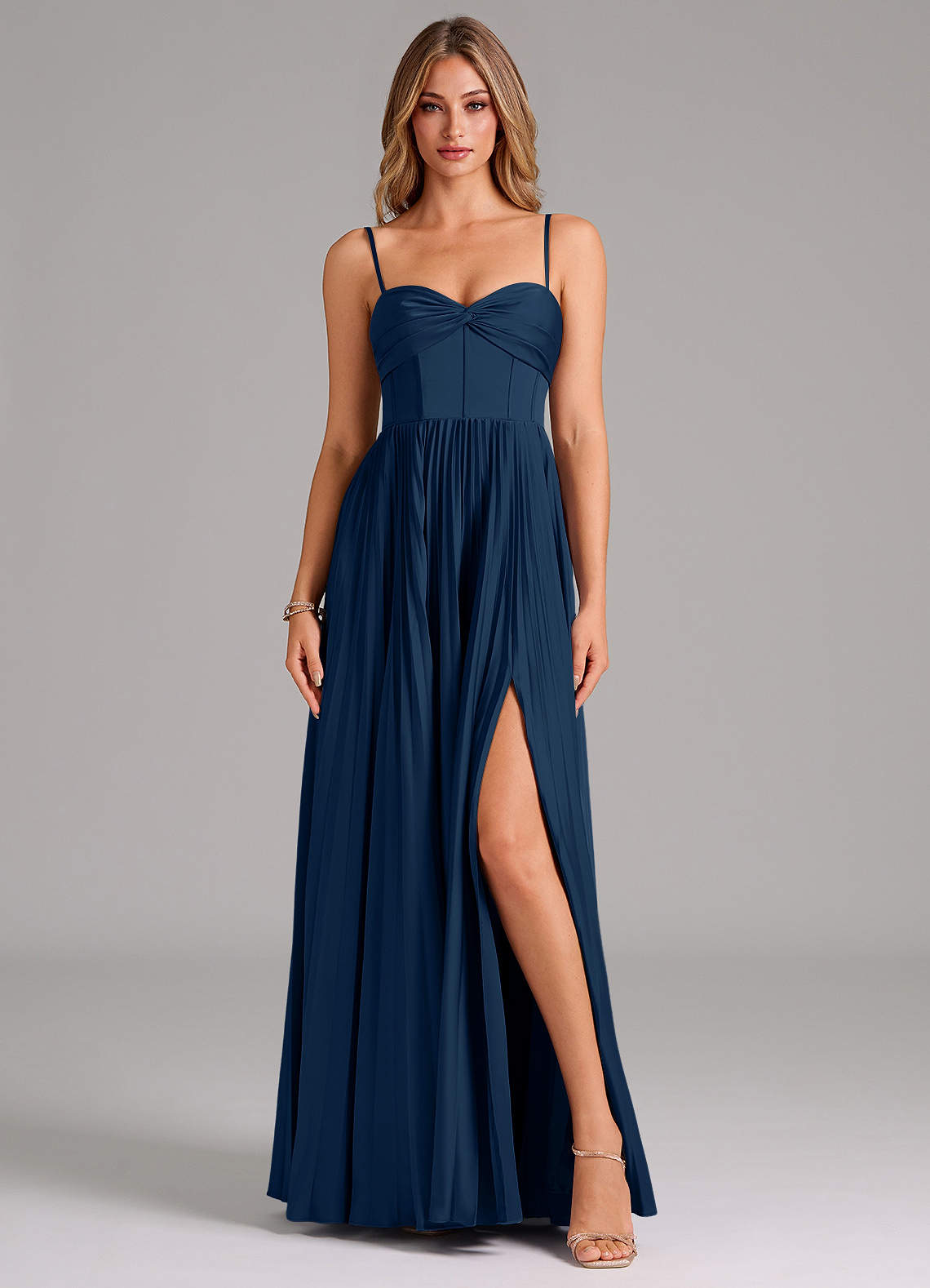 Azazie Tyla Bridesmaid Dresses Dark Navy A-Line Sweetheart Neckline Stretch Satin Dress image1