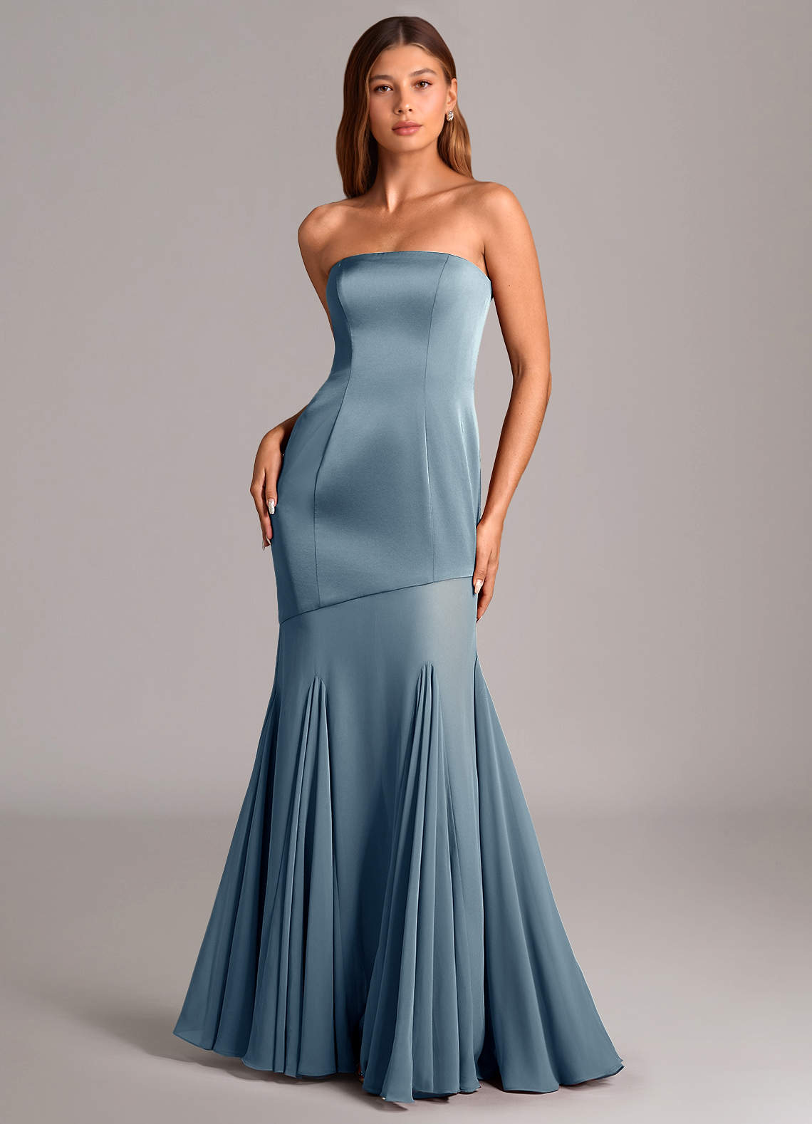 Azazie Uma Bridesmaid Dresses Dusty Blue Mermaid Strapless Chiffon Convertible Dress image1