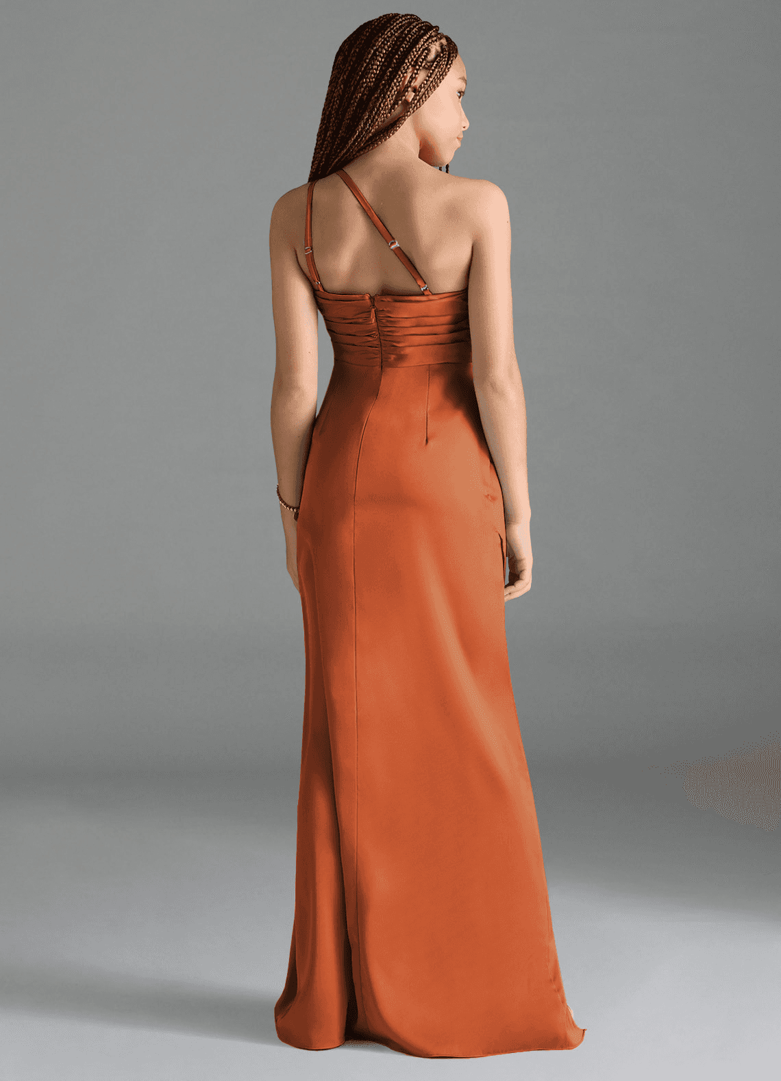 Azazie Eren Junior Vestido Canela de Cetim elástico de Bainha com Plissado image1