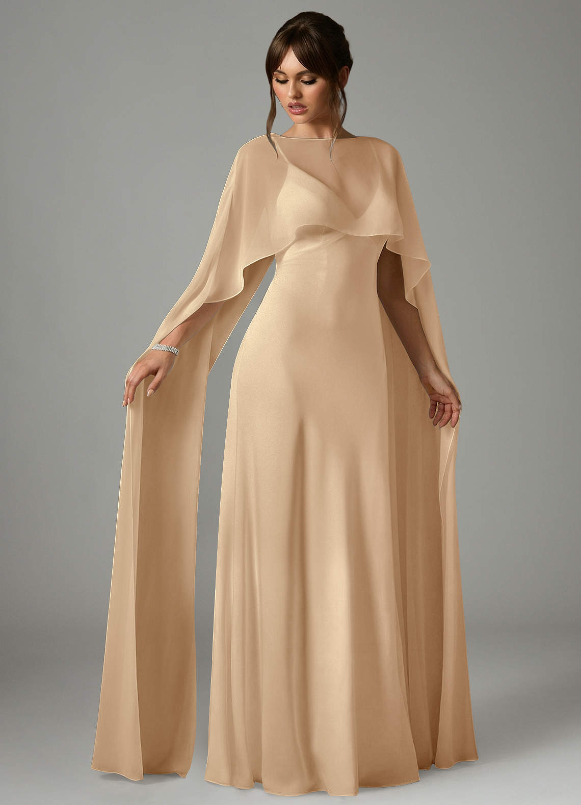 Azazie Stefania Robes de demoiselle d'honneur Robe Trapèze en Satin extensible Champagne image2