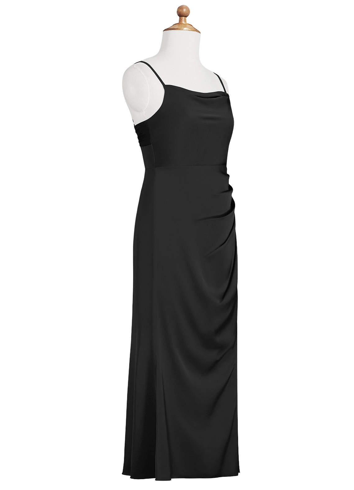 Azazie Leonis Junior Black A-Line Pleated Stretch Satin Dress image7