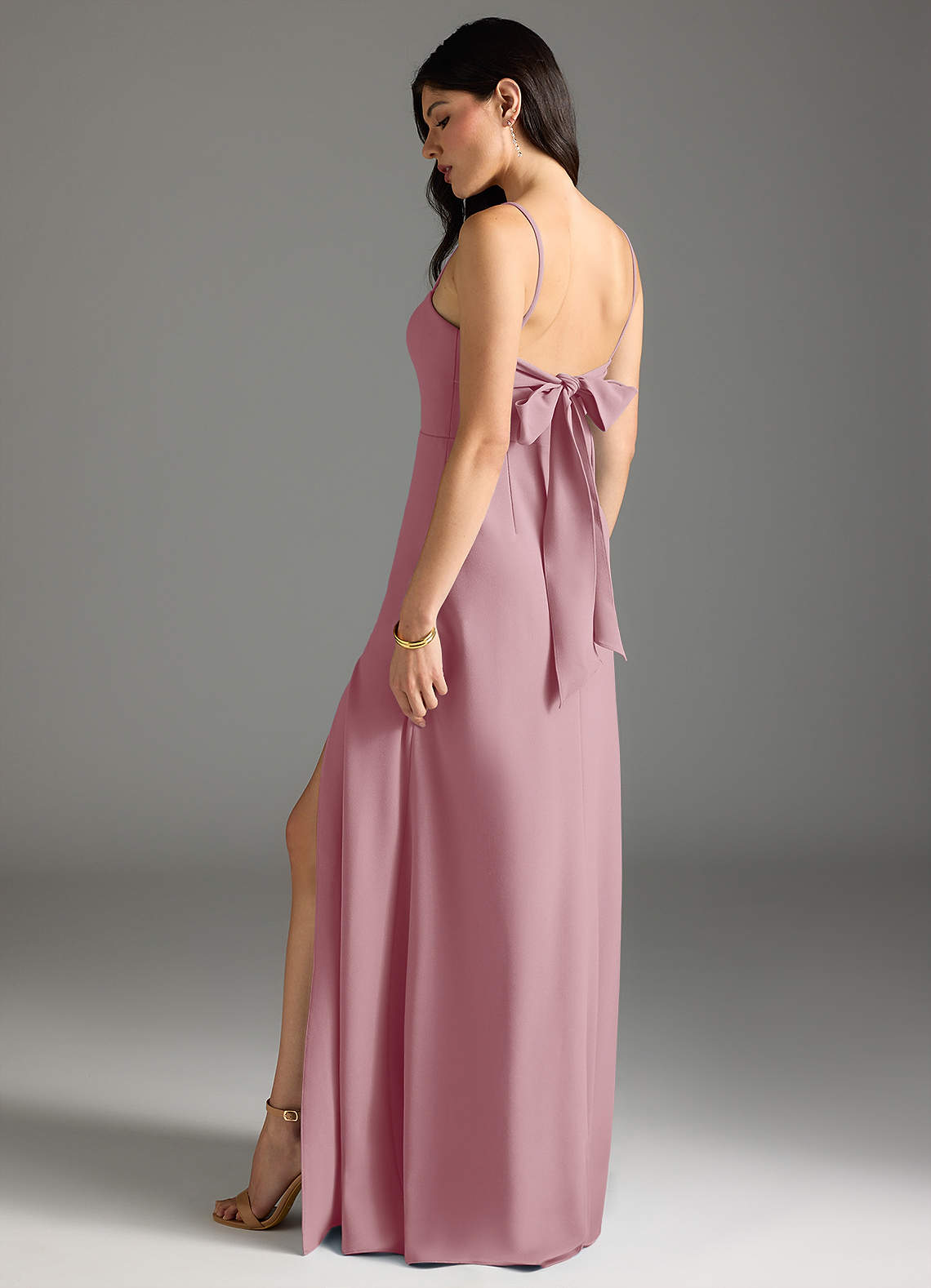 Azazie Melia Bridesmaid Dresses Vintage Mauve A-Line Bow Stretch Crepe Dress image1