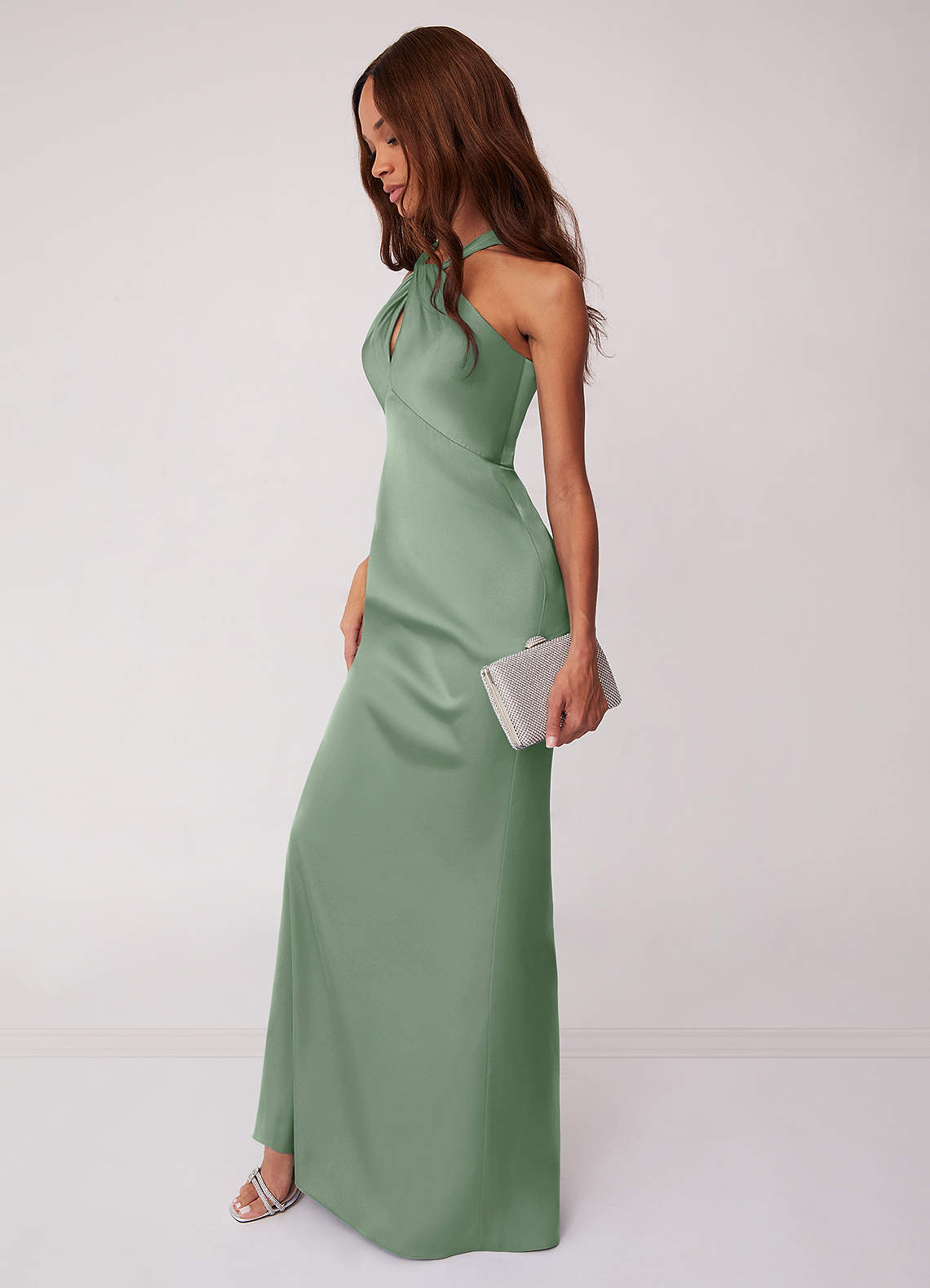 Barbie ♥ Azazie Bridesmaid Dresses Keyhole Halter Stretch Satin Sheath Dress image4