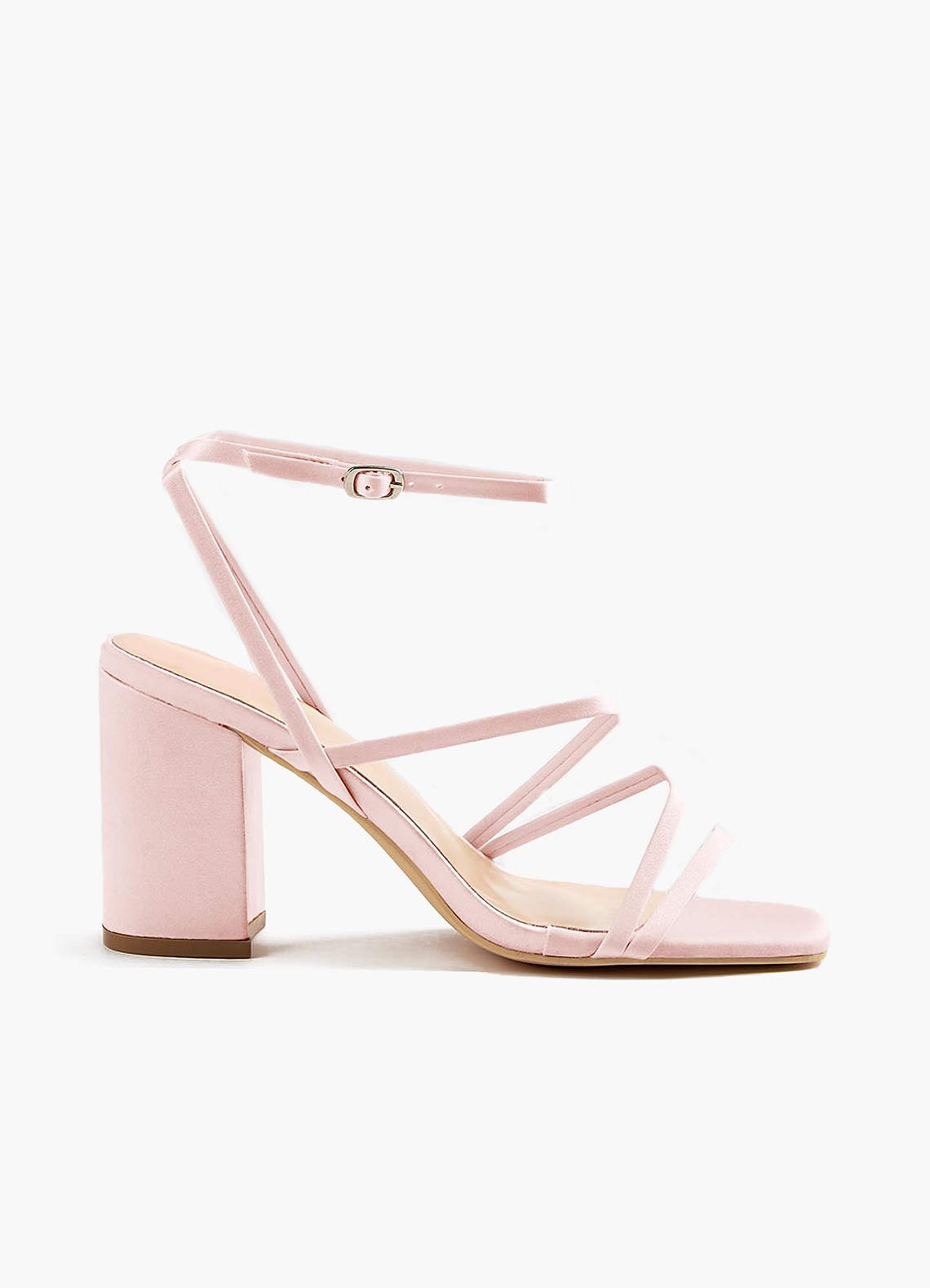 front Matching Color Matte Satin Ankle Strap Block Heel Sandals