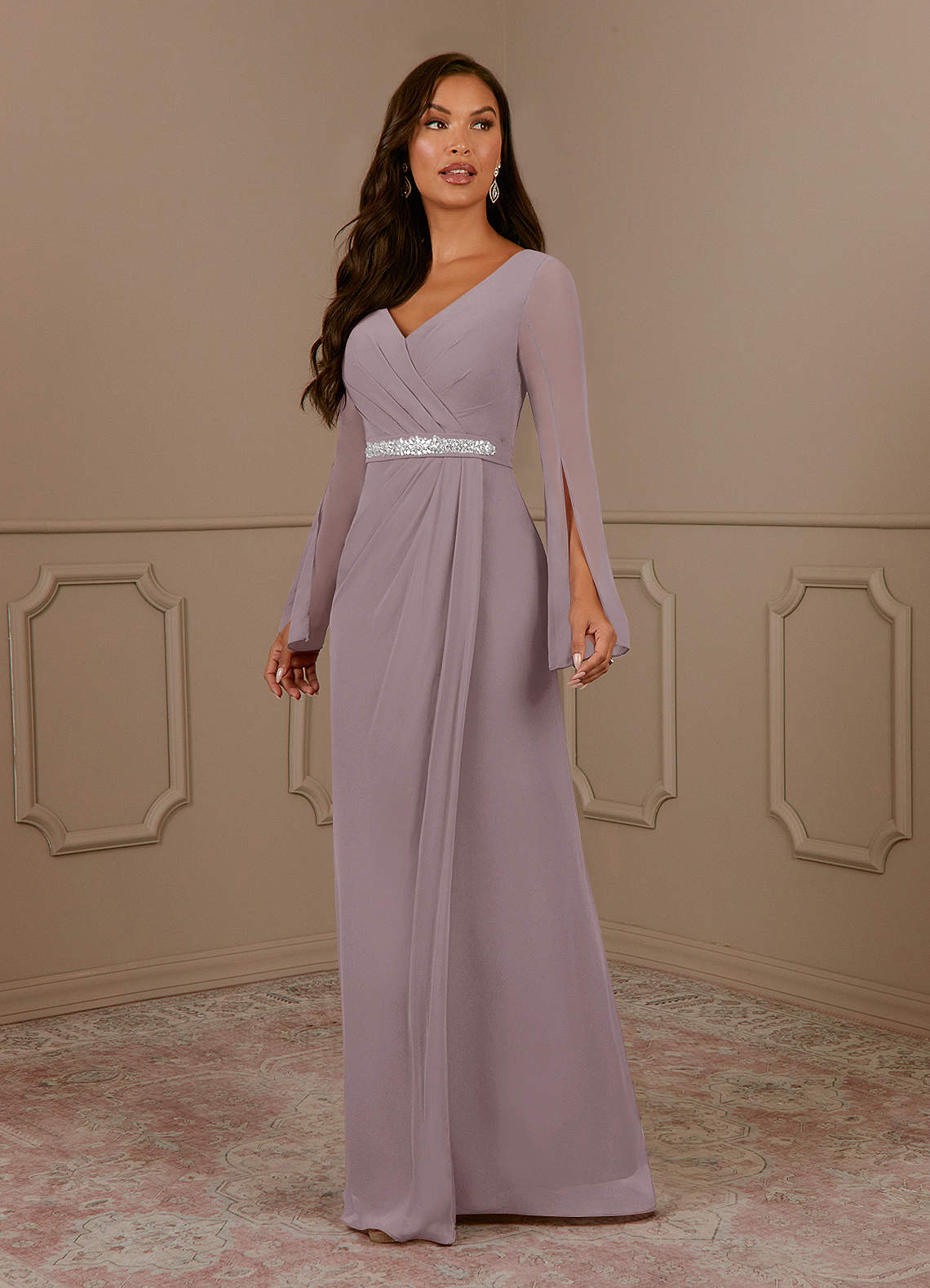 Azazie Belinda Mother of the Bride Dresses Dusk A-Line V-Neck Pleated Chiffon Dress image1