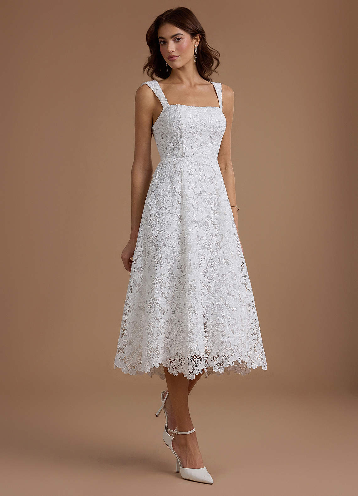 Azazie A-Line Midi Dresses in White