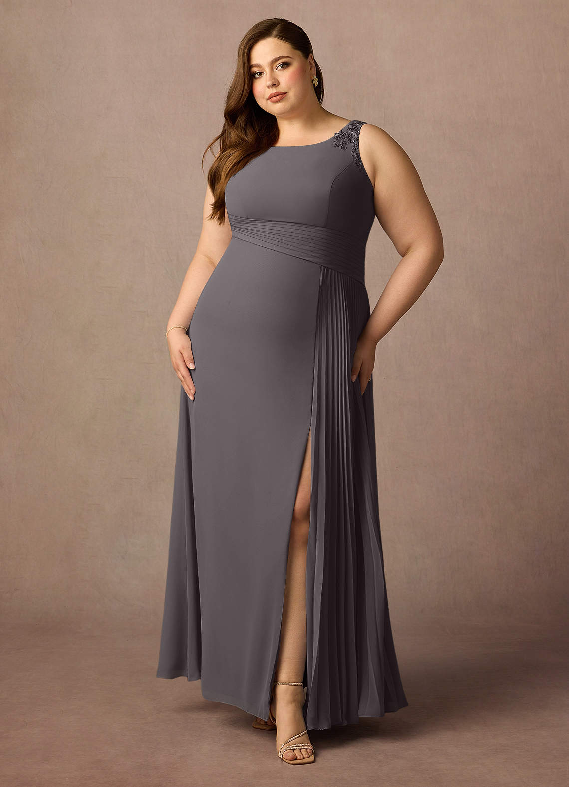 Azazie Galvan Mother of the Bride Dresses Steel Grey A-Line Sequins Chiffon Dress image1
