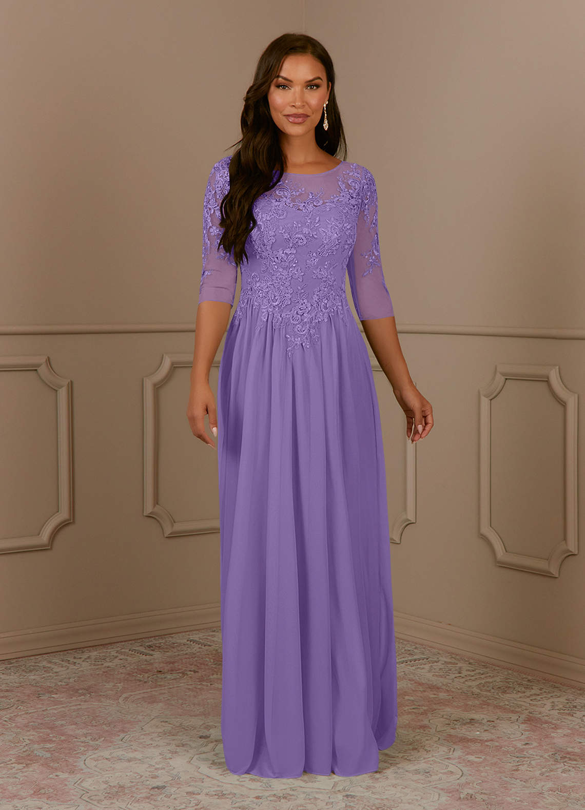 Azazie Harriet vestidos de madre de la novia Vestido de Tahití de Malla de Corte En A con Encaje image1