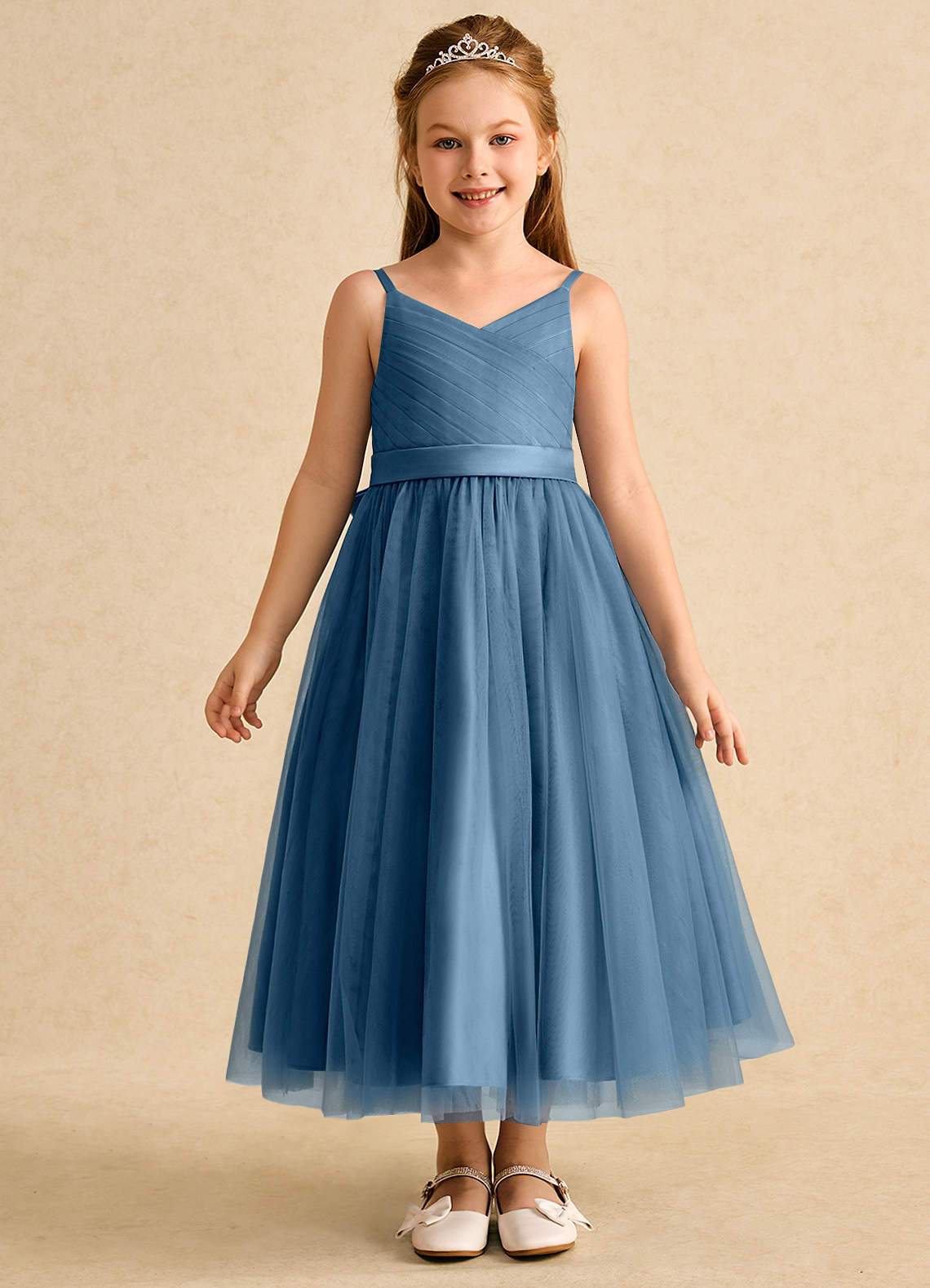 Azazie Patootie Flower Girl Dresses Bermuda A-Line Spaghetti Strap Tulle Dress image1