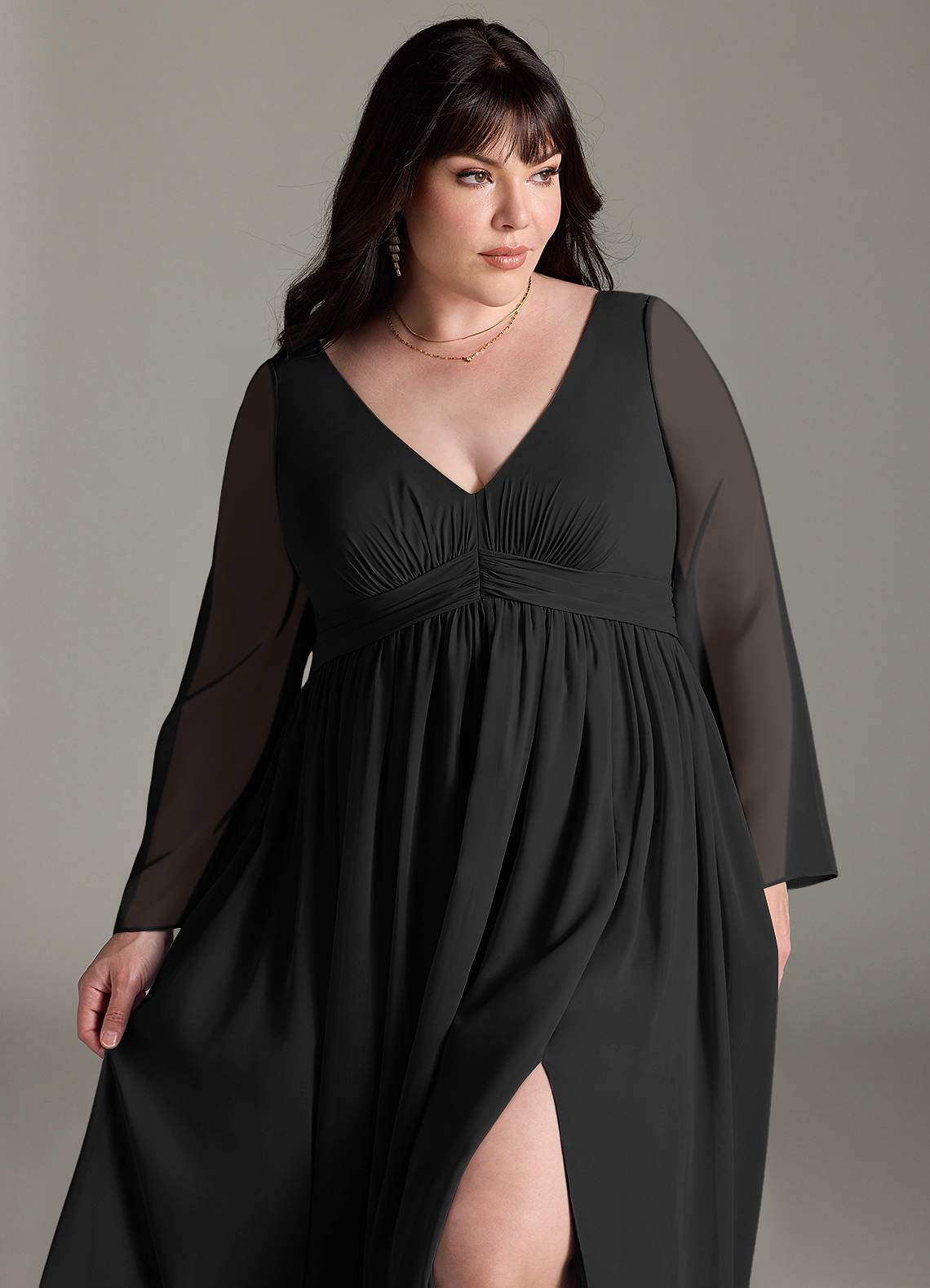 Azazie Teton Vestidos de dama de honra para maternidade Vestido Linha A Manga comprida Comprimento do chão Chiffon image11