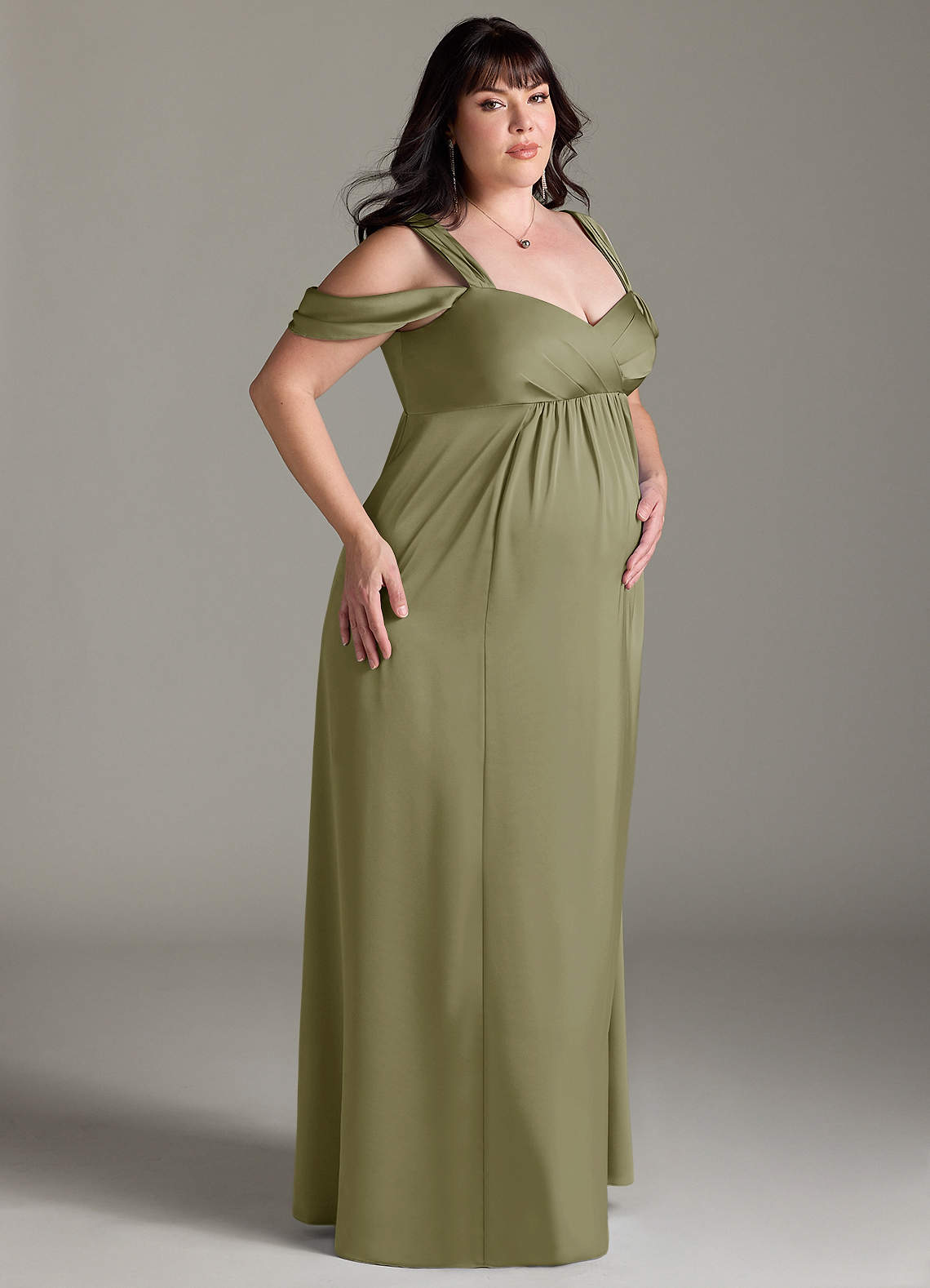 Azazie Rhea Maternity Bridesmaid Dresses A-Line Off-The-Shouler Pleated Stretch Satin Floor-Length Dress image9