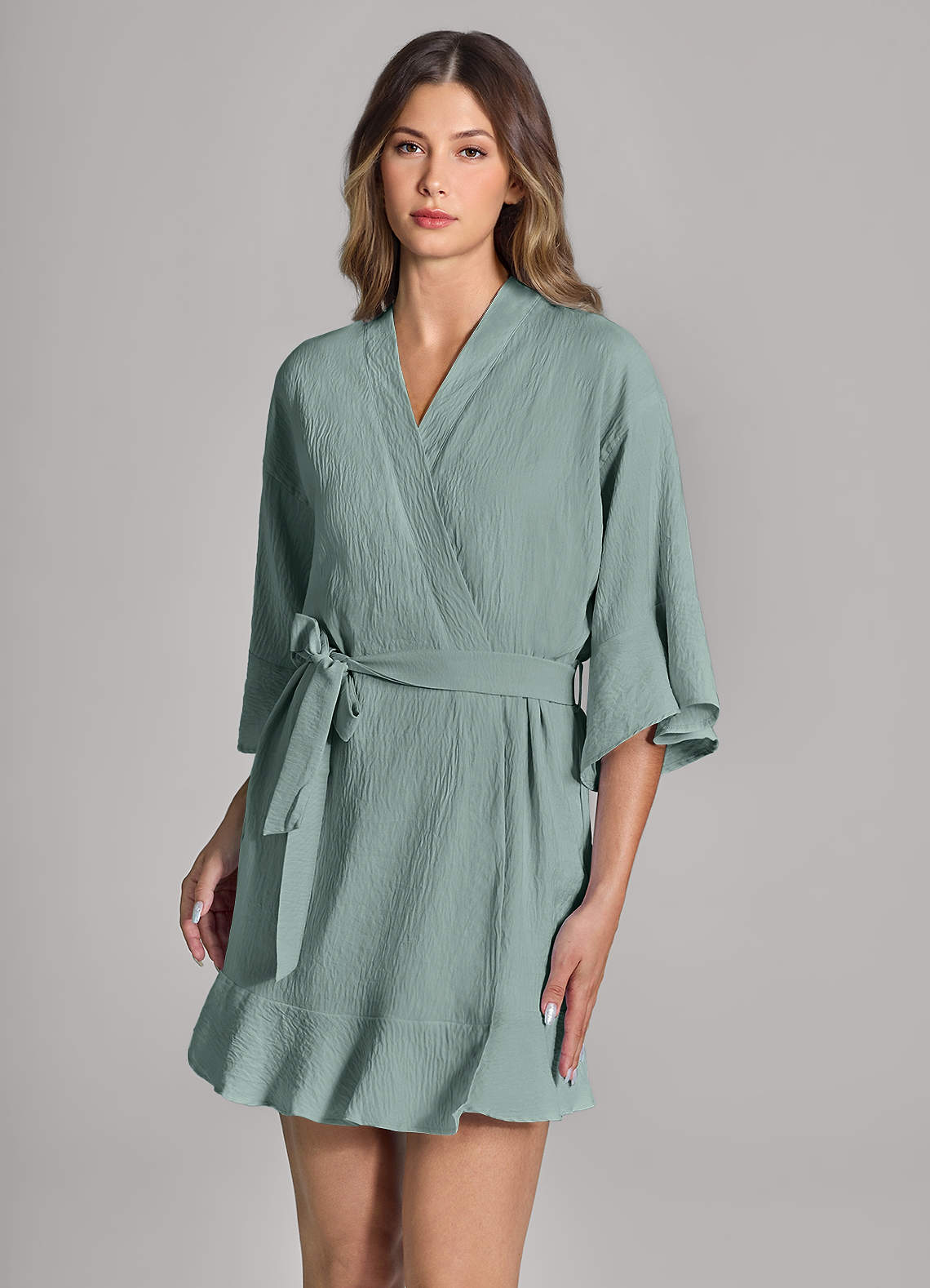 front Matching Color Ruffled Cloud-Soft Robe