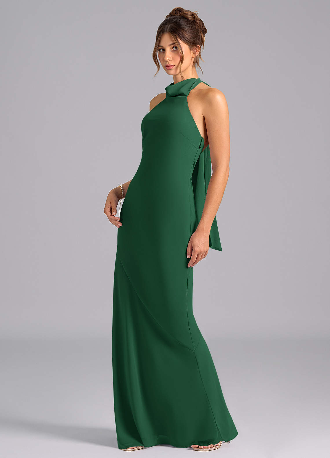 Azazie Velli Bridesmaid Dresses Dark Green Mermaid Bow Chiffon Dress image1