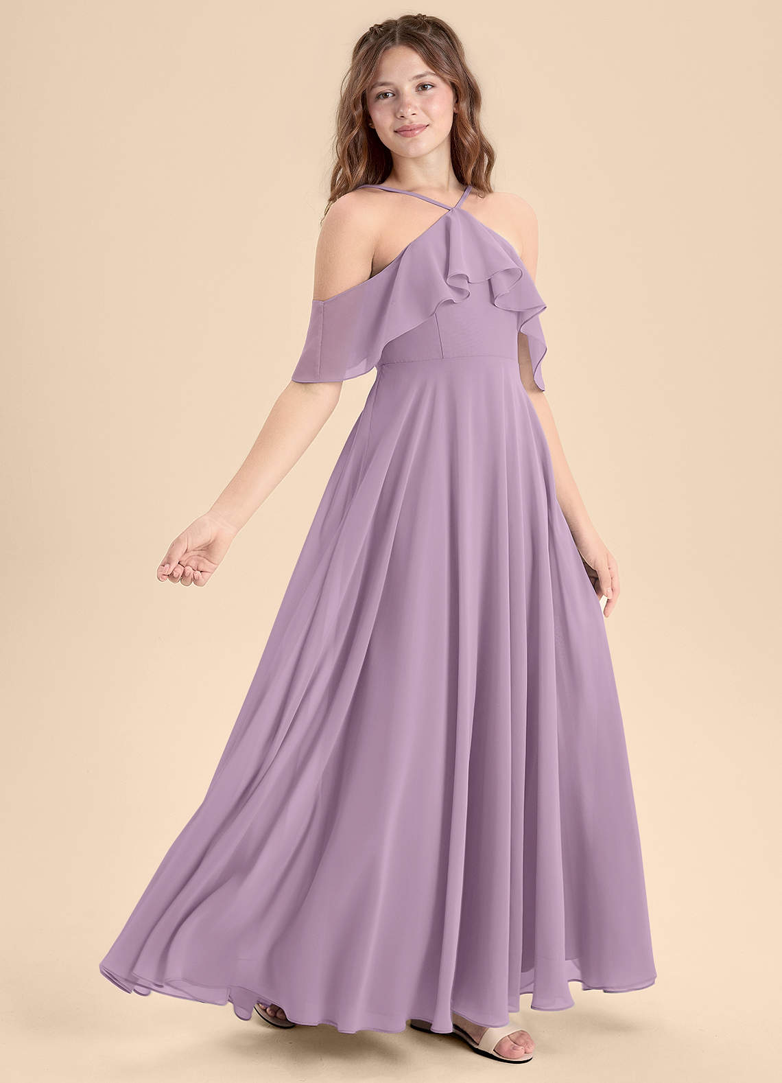 green emerald velvet dress Wisteria Ruched Empire Halter Floor Length Chiffon Bridesmaid Gown main image 1