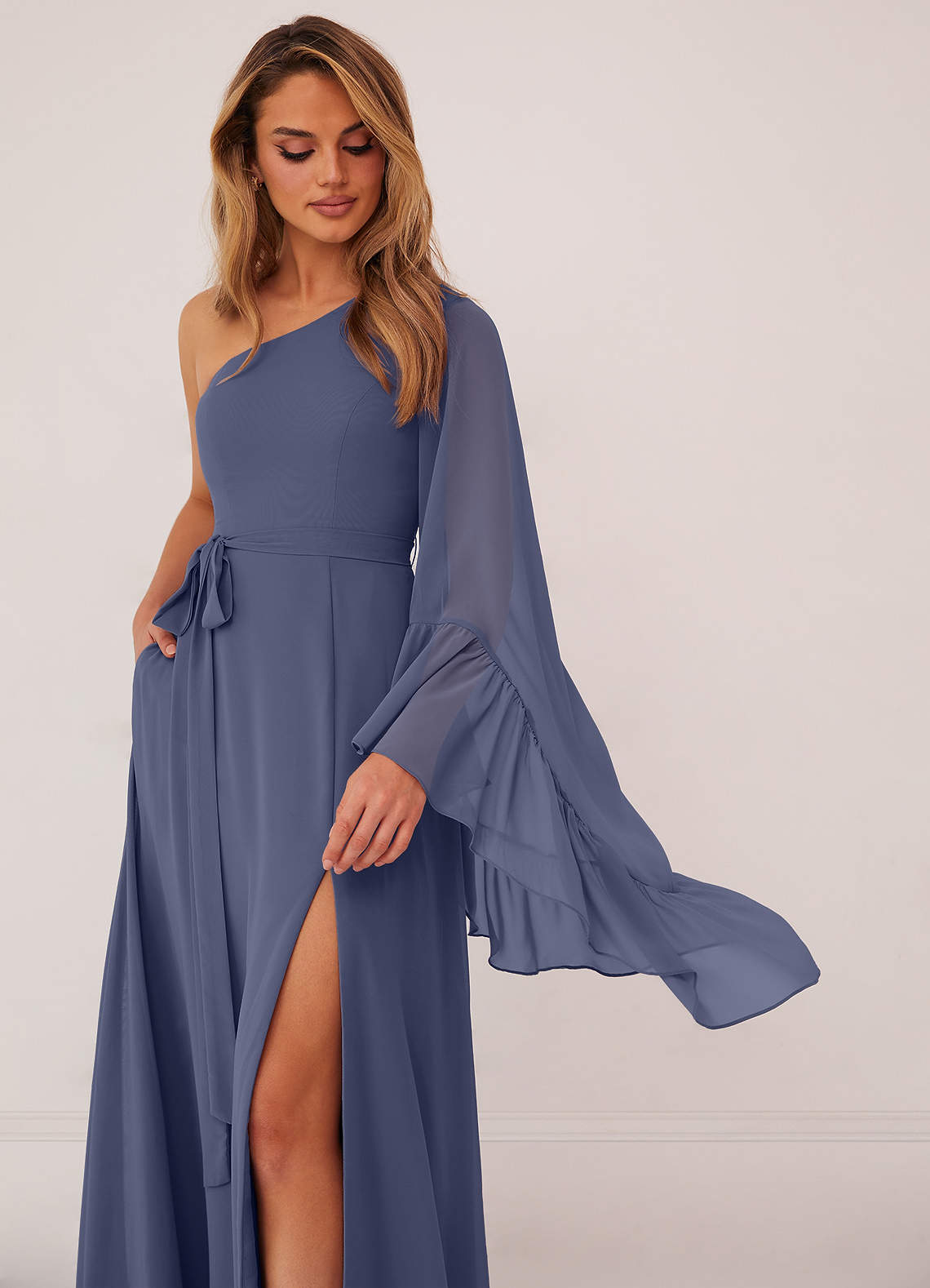 Stormy One Shoulder Sleeve Chiffon A-Line Dress Bridesmaid Dresses | Azazie