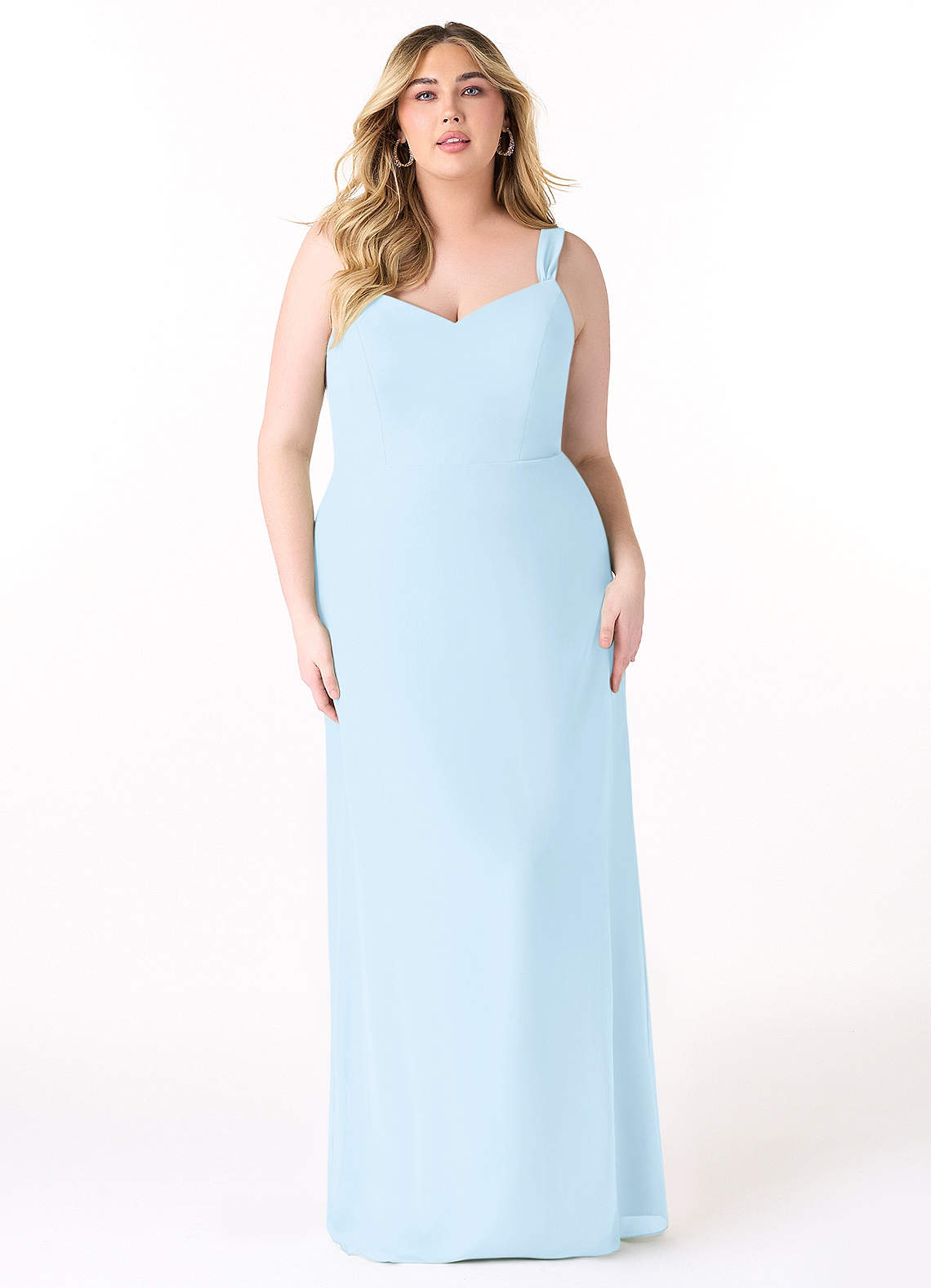 Azazie Denice Bridesmaid Dresses Sky Blue Sheath Pleated Chiffon Dress image1
