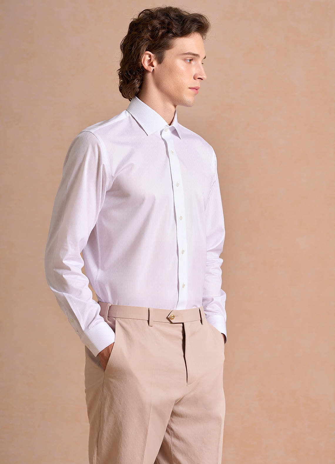 front Aiden CriWhite 100% Cotton Non-Iron Striped Dress Shirt