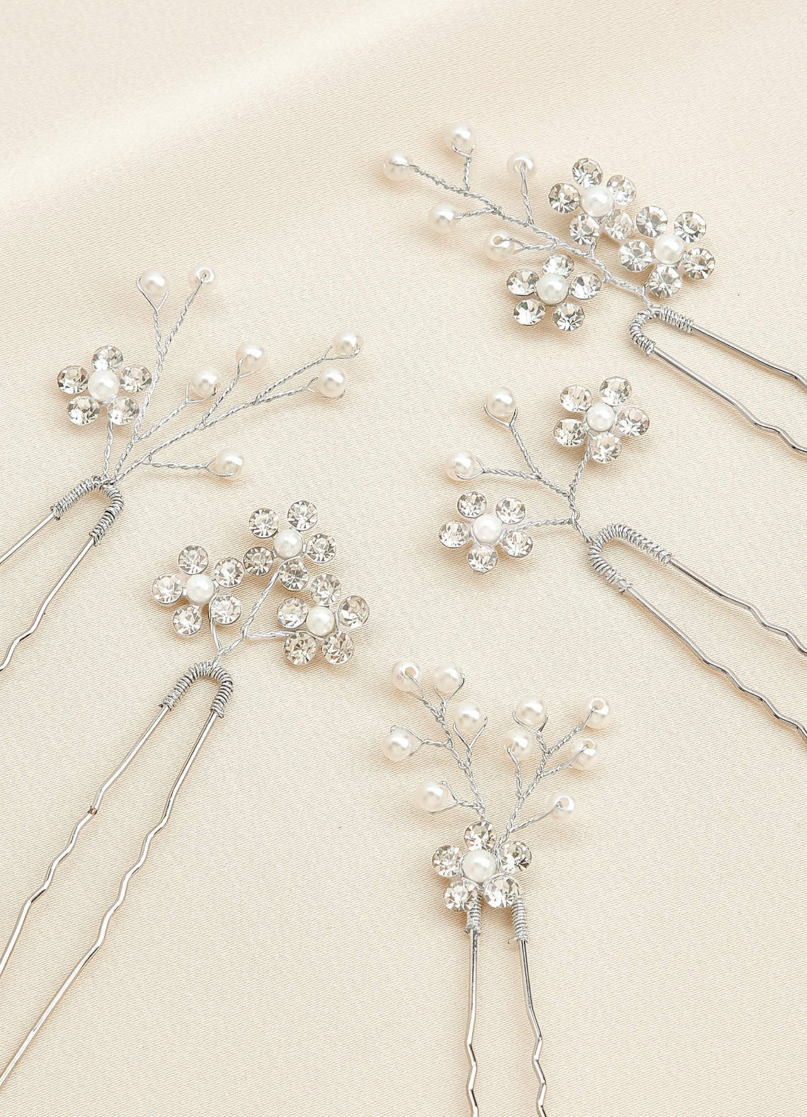 front Rhinestone Floral Cluster Hairpin Set