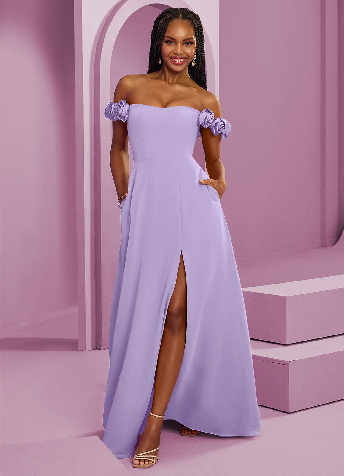 Barbie ♥ Azazie Bridesmaid Dresses Lilac A-Line Off the Shoulder Chiffon Convertible Dress image1