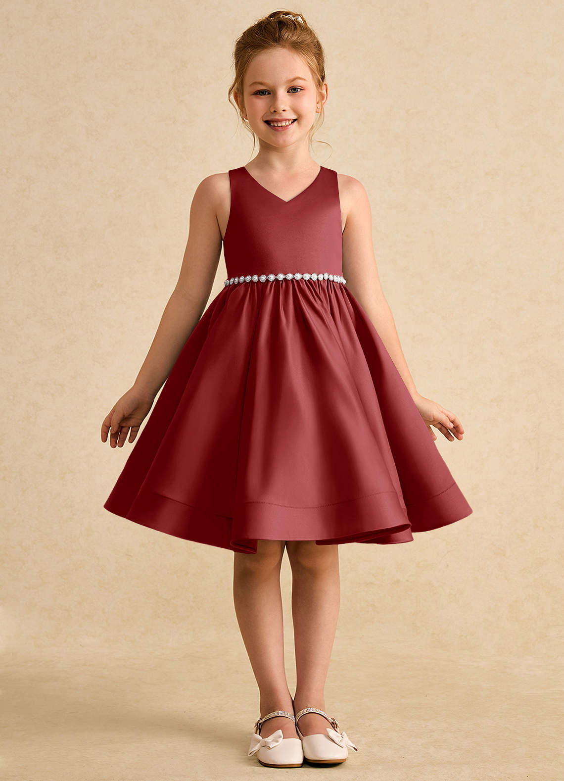 Azazie Julietta Robe Demoiselle D'honneur Fillette Robe Princesse en Tulle Convertible Rouille image8
