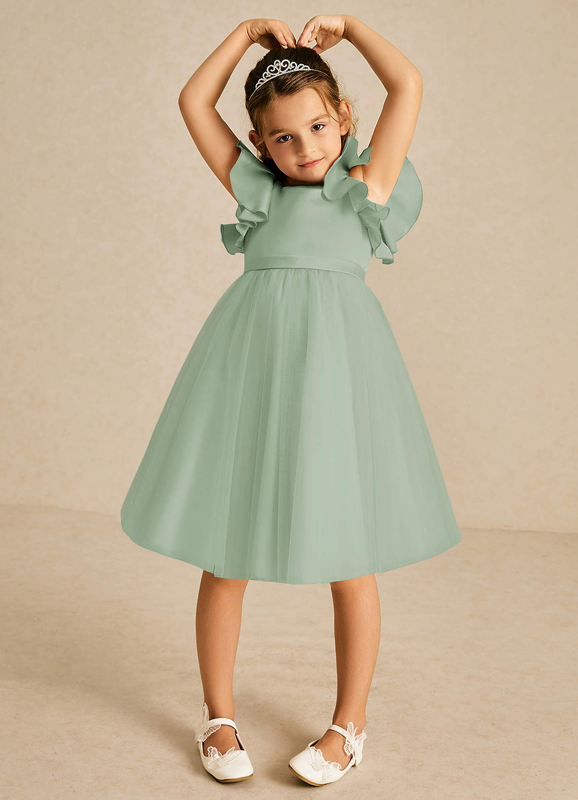 Azazie Kaeya Flower Girl Dresses Agave A-Line Bow Tulle Dress image2