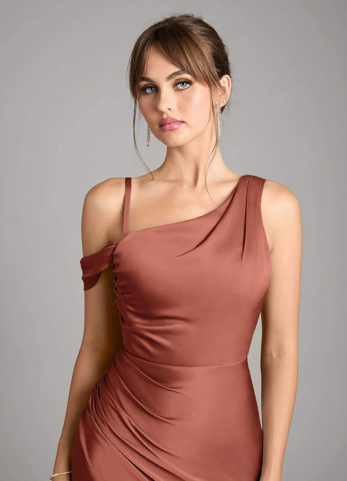 Azazie Madelyn Bridesmaid Dresses Auburn Mermaid One Shoulder Stretch Satin Convertible Dress image2