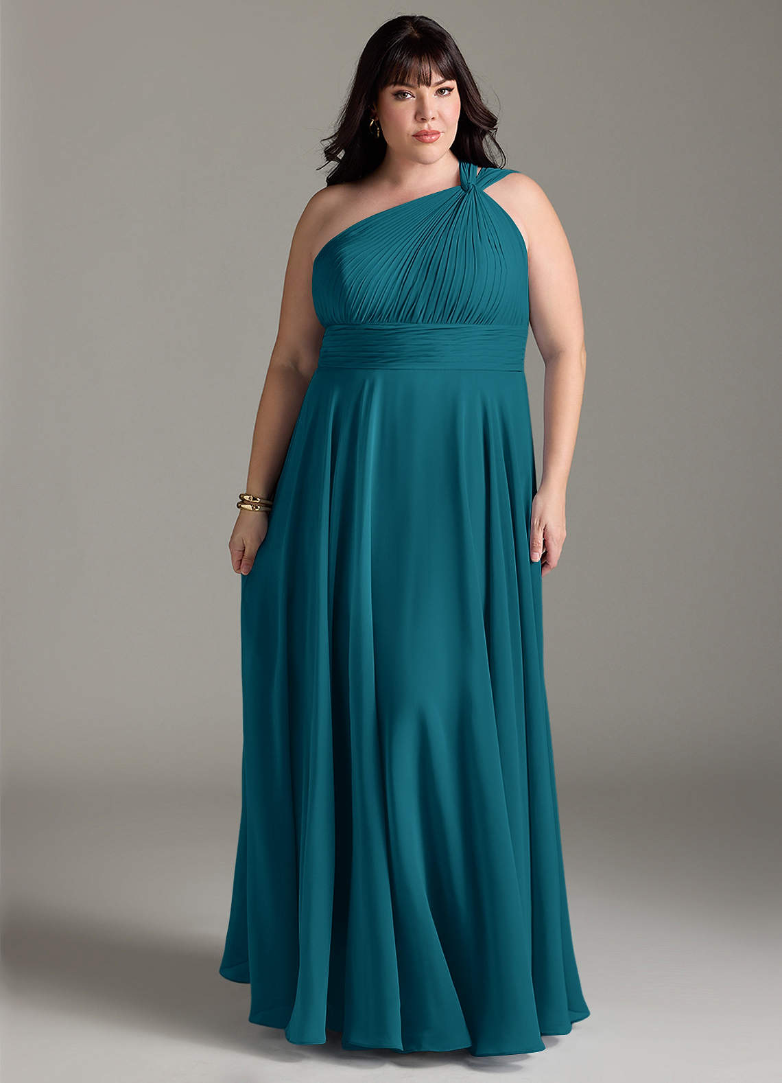 Azazie Charlize Abiti da Damigella Abito A-Line in Chiffon Monospalla Blu Inchiostro image1