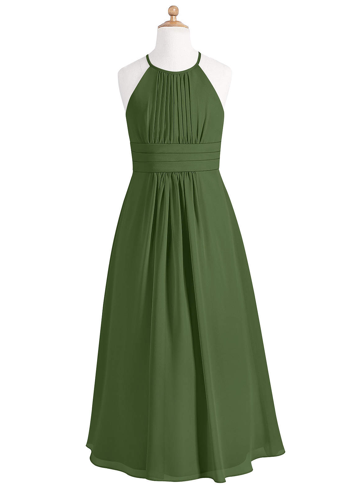 Azazie Bonnie Junior Olive A-Line Pleated Chiffon Dress image4