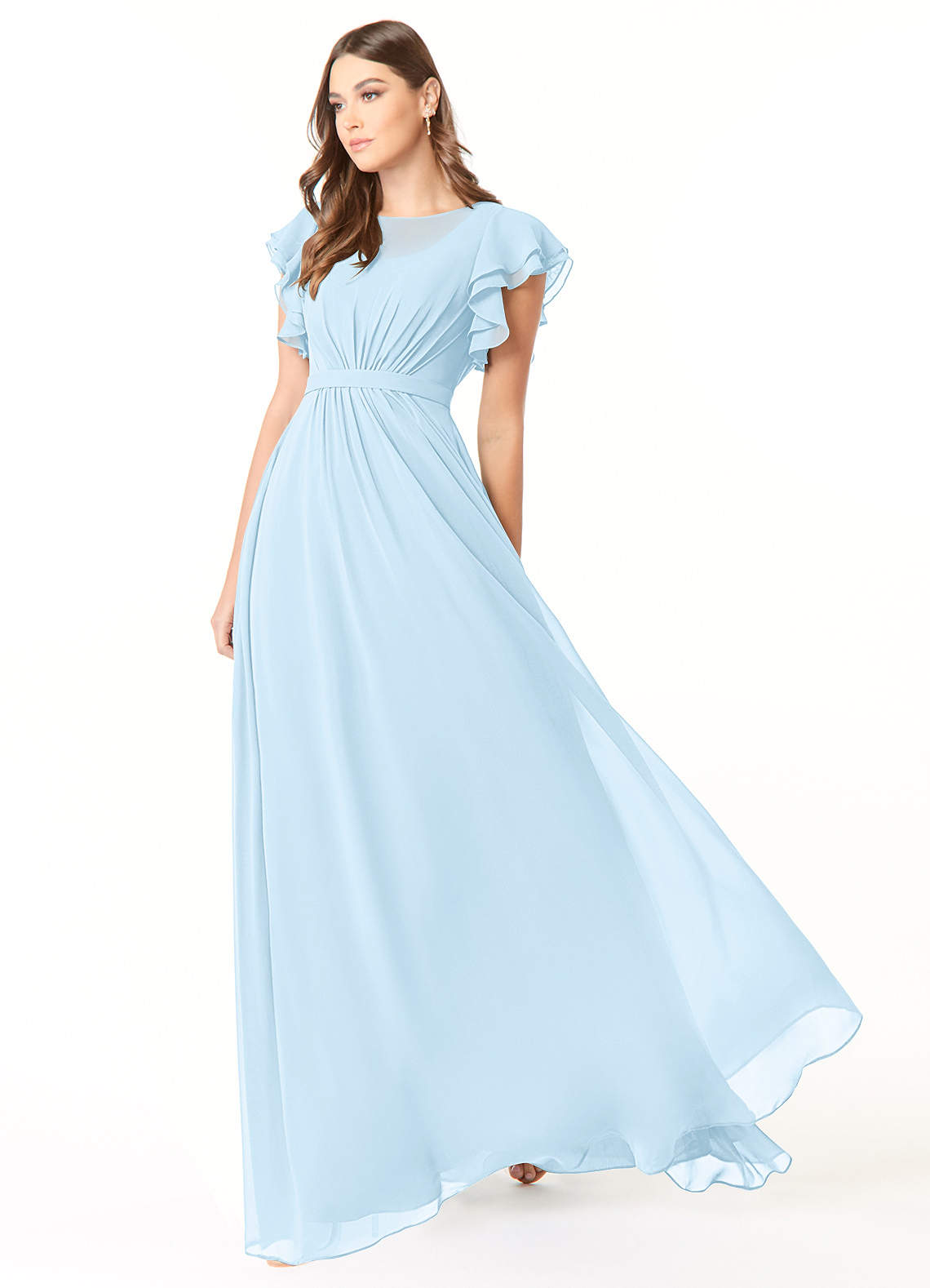 Azazie Daphne Sky Blue Modest Bridesmaid Dresses | Azazie