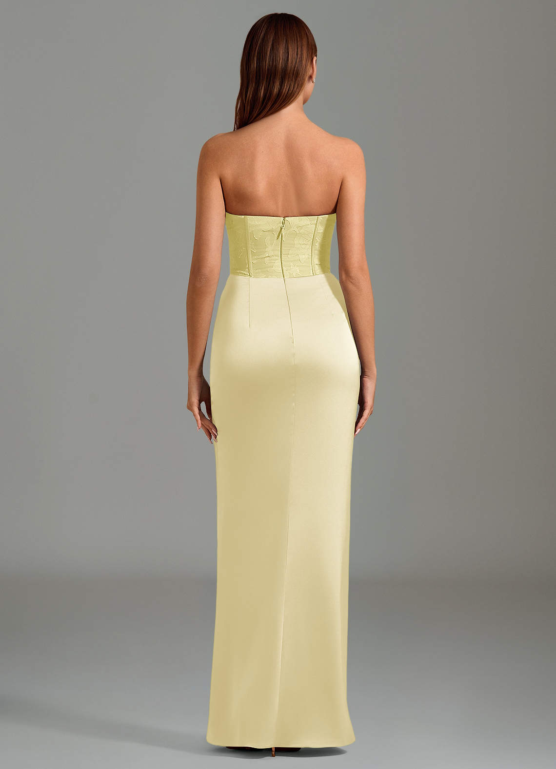 Azazie Emilia Jurken voor bruidsmeisjes Jurk van Stretch Satijn met Zeemeermin Strapless Citroensorbet image1