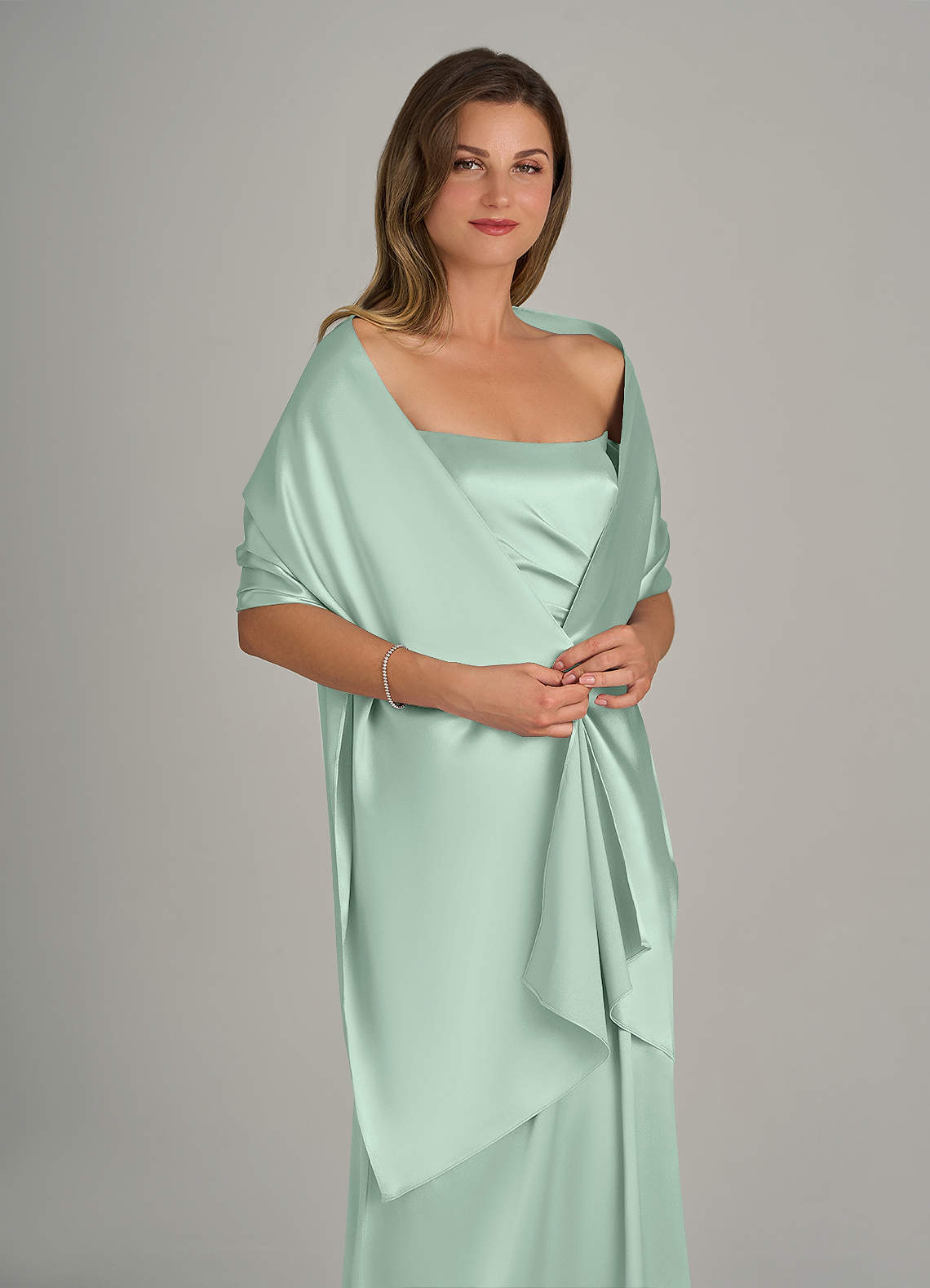 front Azazie Matching Color Ireland Metallic Satin Shawl
